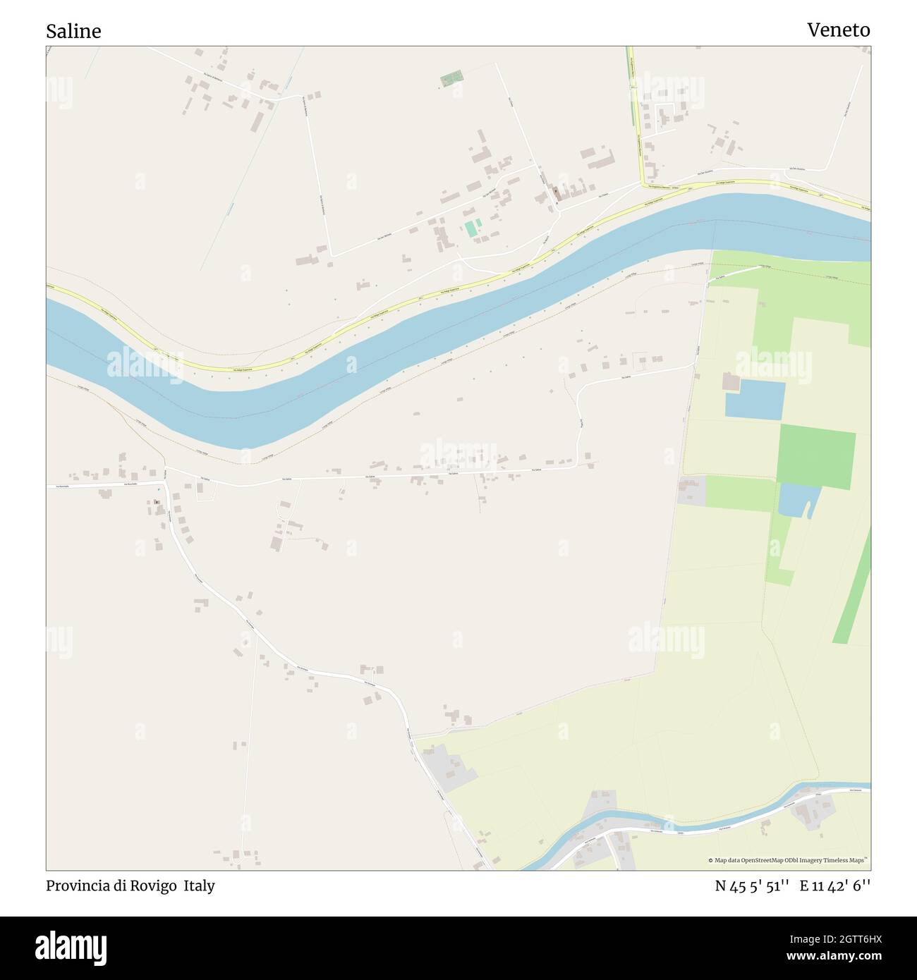 Salina, Provincia di Rovigo, Italia, Veneto, N 45 5' 51''', e 11 42' 6'', mappa, Mappa senza tempo pubblicata nel 2021. Viaggiatori, esploratori e avventurieri come Florence Nightingale, David Livingstone, Ernest Shackleton, Lewis and Clark e Sherlock Holmes si sono affidati alle mappe per pianificare i viaggi verso gli angoli più remoti del mondo, Timeless Maps sta mappando la maggior parte delle località del mondo, mostrando il successo di grandi sogni Foto Stock