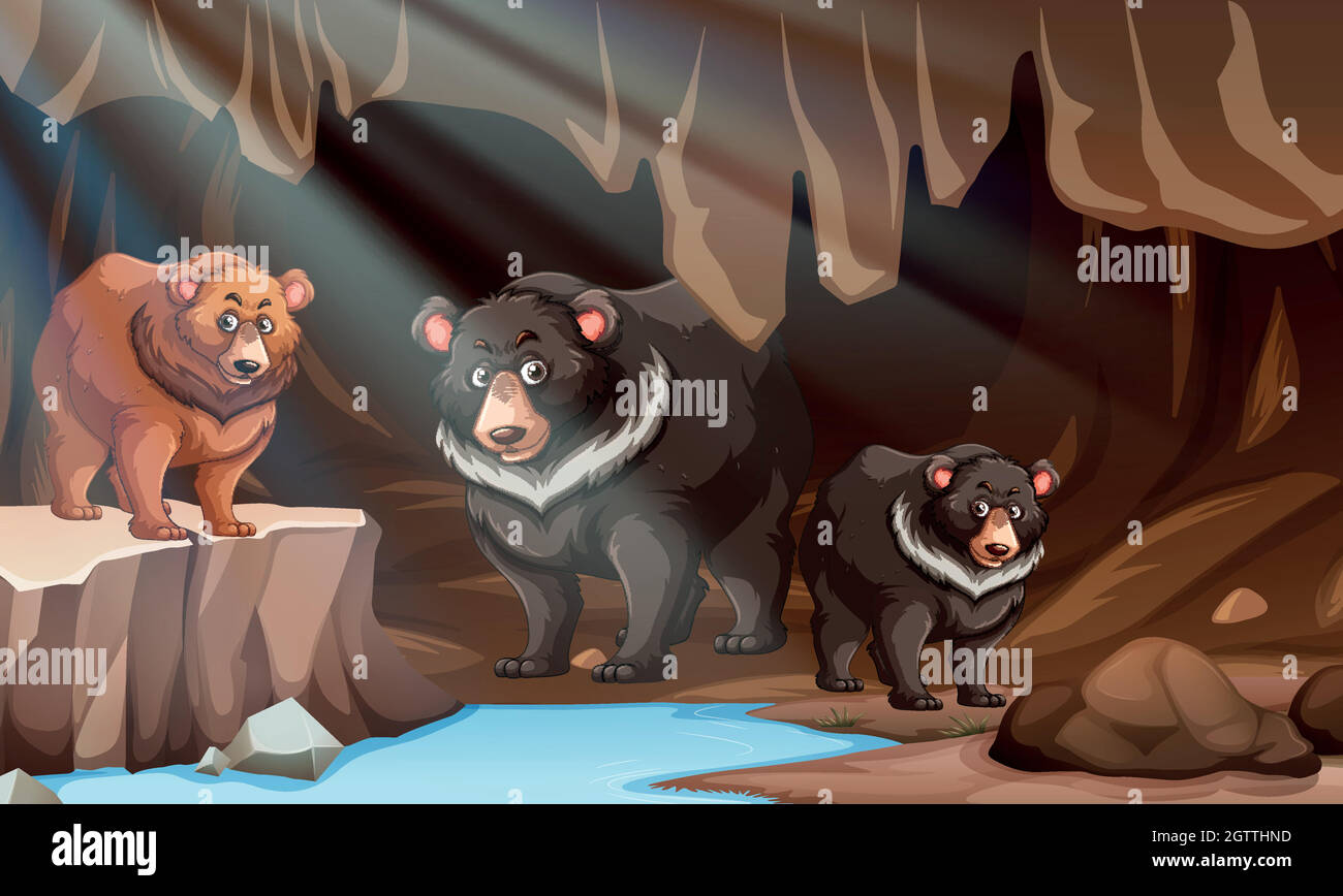 Orso selvatico che vive nella grotta Illustrazione Vettoriale