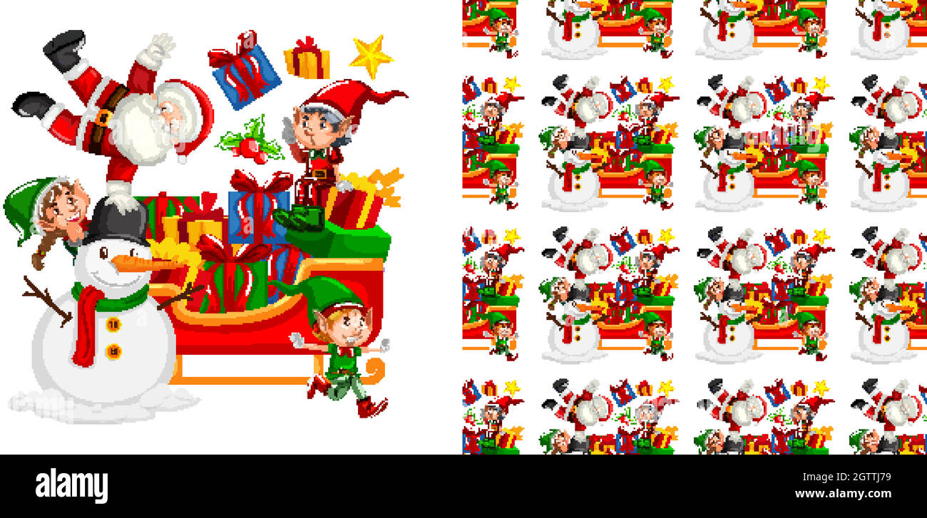 Sfondo senza cuciture con Babbo Natale e elfo di natale Illustrazione Vettoriale