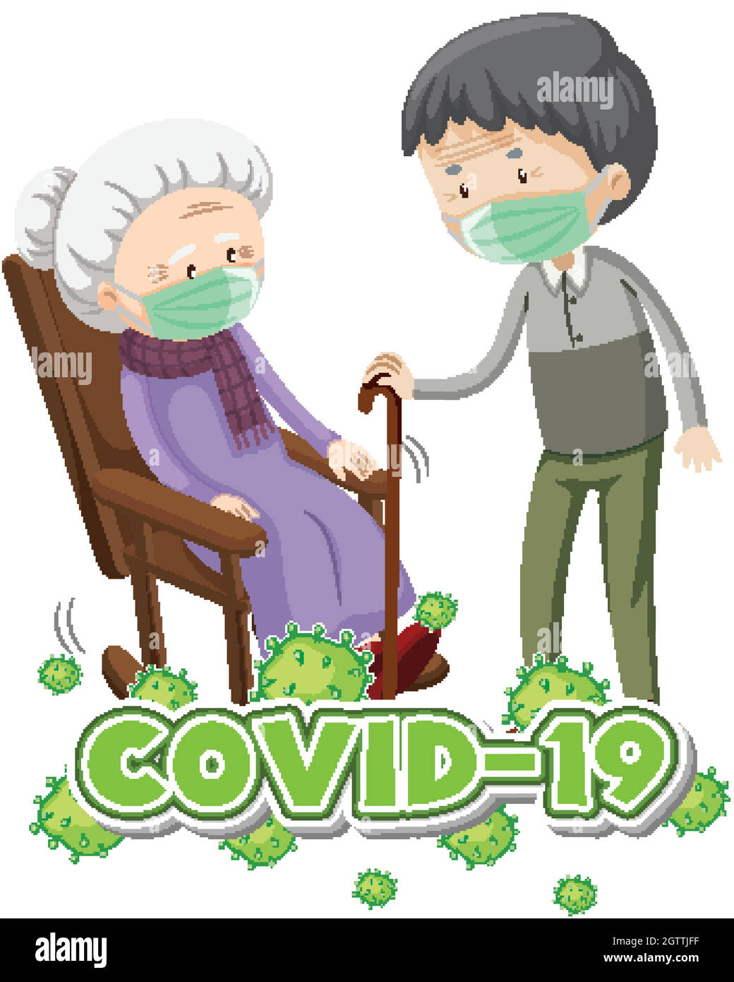 Poster design per tema coronavirus con persone anziane indossare maschera Illustrazione Vettoriale