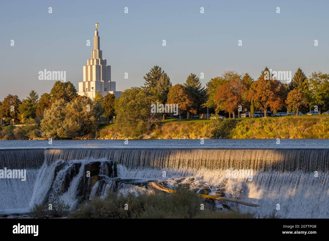 Idaho Falls, Idaho con lo storico tempio LDS Foto Stock