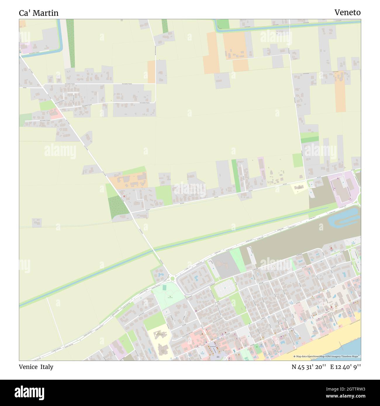 Ca' Martin, Venezia, Italia, Veneto, N 45 31' 20'', e 12 40' 9'', mappa, Mappa senza tempo pubblicata nel 2021. Viaggiatori, esploratori e avventurieri come Florence Nightingale, David Livingstone, Ernest Shackleton, Lewis and Clark e Sherlock Holmes si sono affidati alle mappe per pianificare i viaggi verso gli angoli più remoti del mondo, Timeless Maps sta mappando la maggior parte delle località del mondo, mostrando il successo di grandi sogni Foto Stock