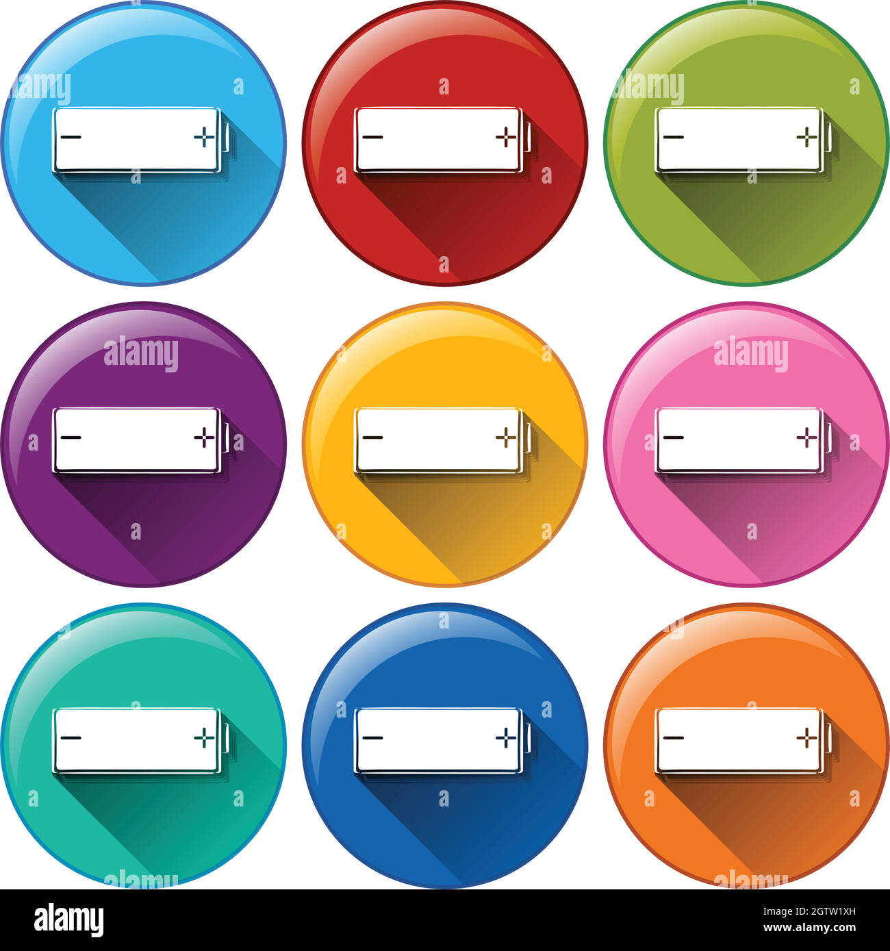 Icone della batteria che mostrano il segno positivo e negativo Illustrazione Vettoriale