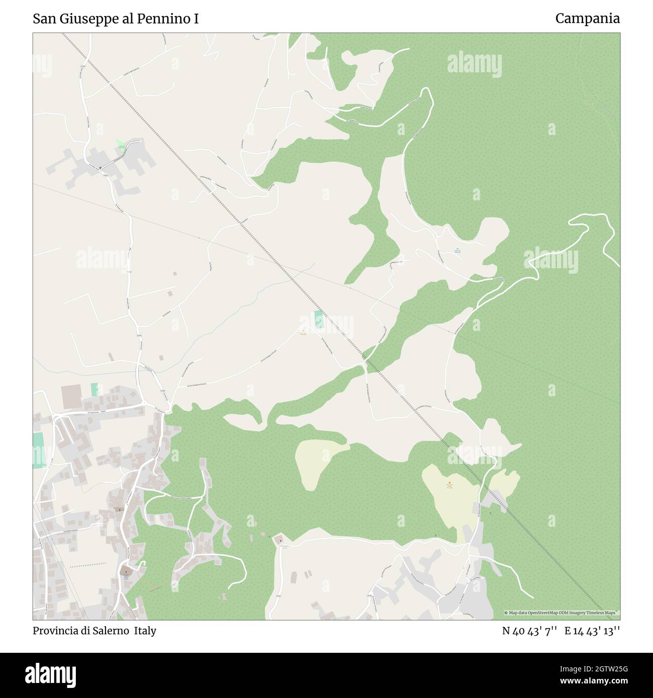 San Giuseppe al Pennino i, Provincia di Salerno, Italia, Campania, N 40 43' 7'', e 14 43' 13'', mappa, Mappa senza tempo pubblicata nel 2021. Viaggiatori, esploratori e avventurieri come Florence Nightingale, David Livingstone, Ernest Shackleton, Lewis and Clark e Sherlock Holmes si sono affidati alle mappe per pianificare i viaggi verso gli angoli più remoti del mondo, Timeless Maps sta mappando la maggior parte delle località del mondo, mostrando il successo di grandi sogni Foto Stock