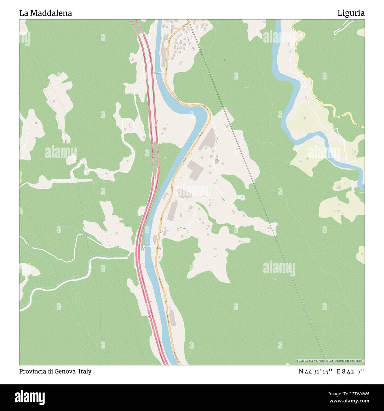 La Maddalena, Provincia di Genova, Italia, Liguria, N 44 31' 15''', e 8 42' 7''', mappa, Mappa senza tempo pubblicata nel 2021. Viaggiatori, esploratori e avventurieri come Florence Nightingale, David Livingstone, Ernest Shackleton, Lewis and Clark e Sherlock Holmes si sono affidati alle mappe per pianificare i viaggi verso gli angoli più remoti del mondo, Timeless Maps sta mappando la maggior parte delle località del mondo, mostrando il successo di grandi sogni Foto Stock