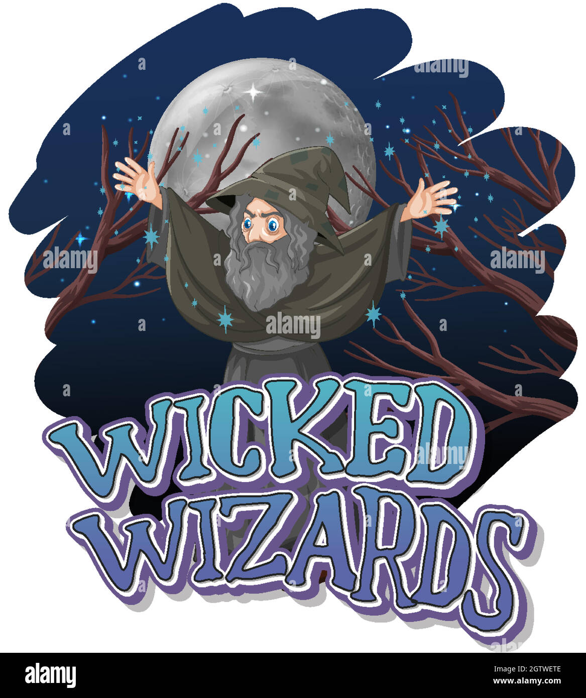 Logo Wicked Wizards su sfondo bianco Illustrazione Vettoriale