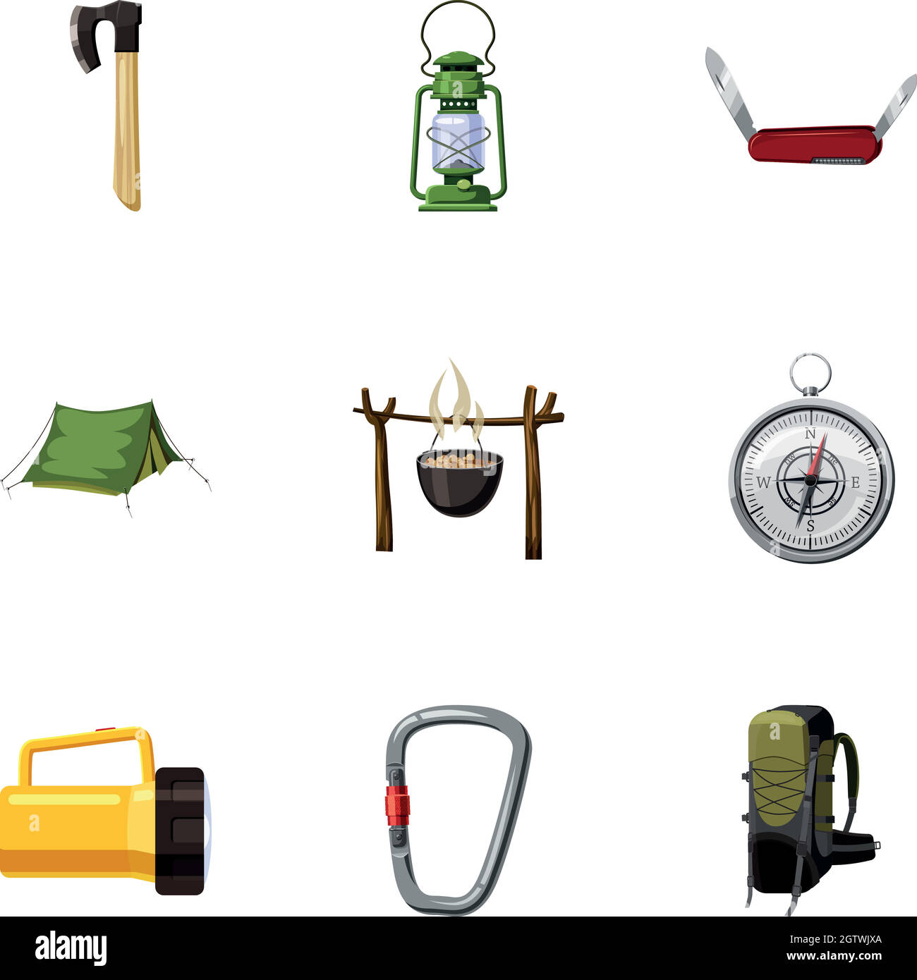 Accampamento set di icone, stile cartoon Illustrazione Vettoriale