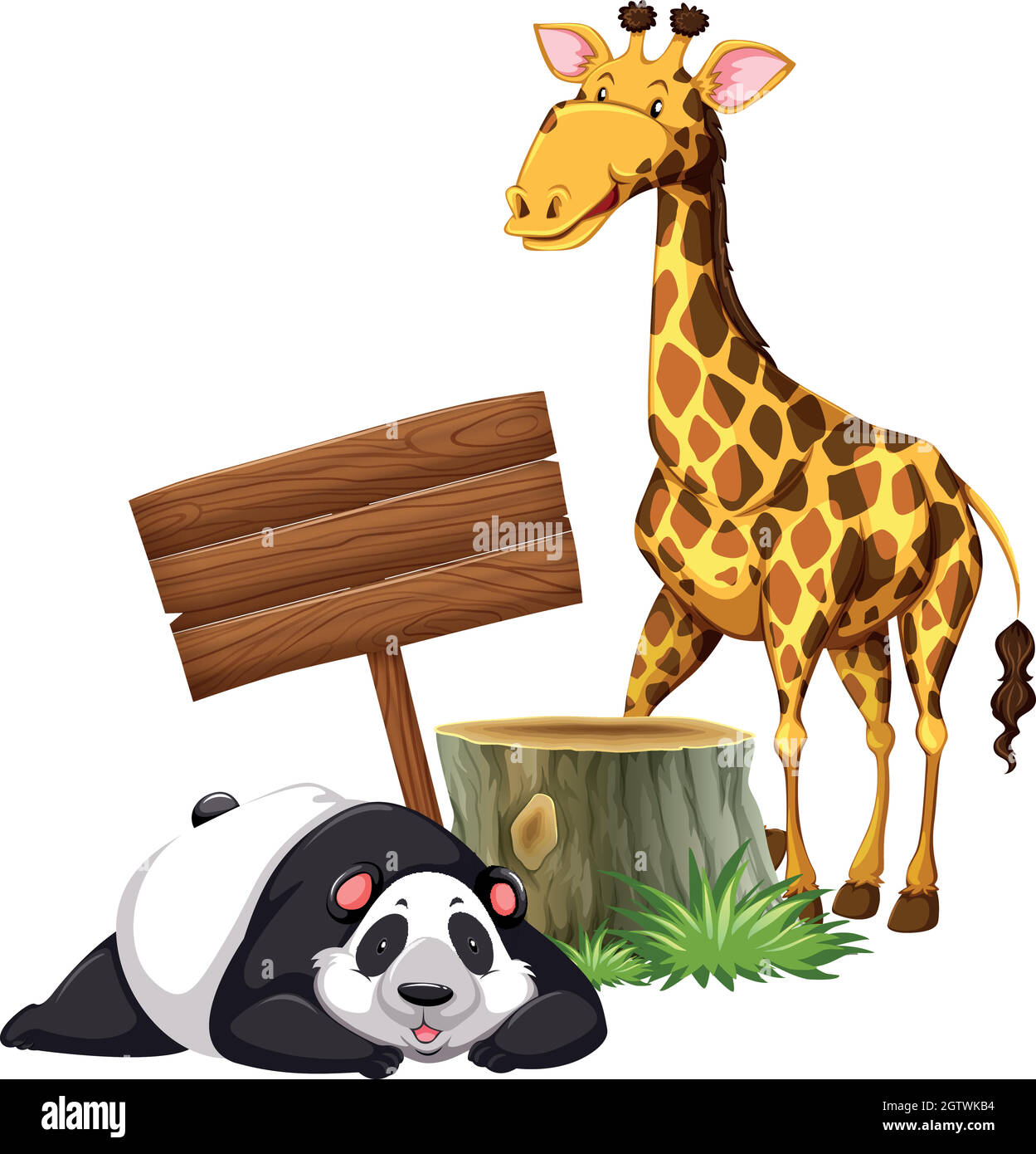 Panda e giraffa accanto al cartello Illustrazione Vettoriale