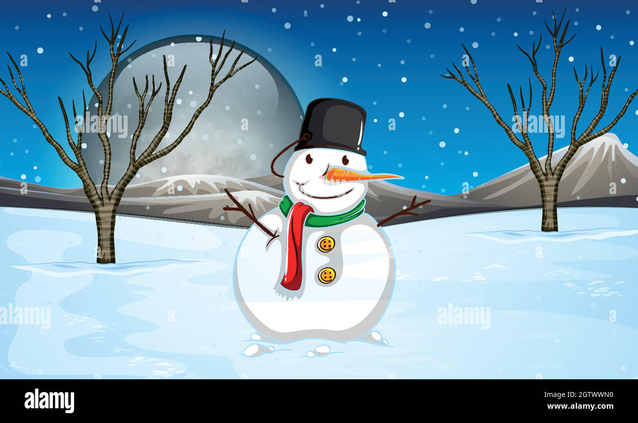 Snowman a terra di notte Illustrazione Vettoriale