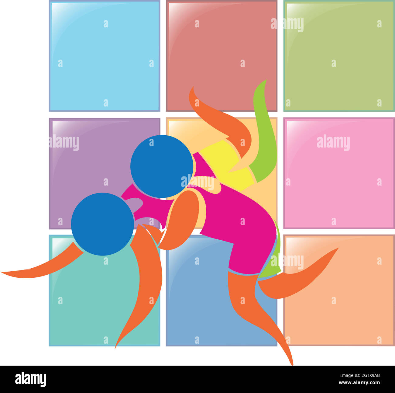 Icona di wrestling a colori Illustrazione Vettoriale