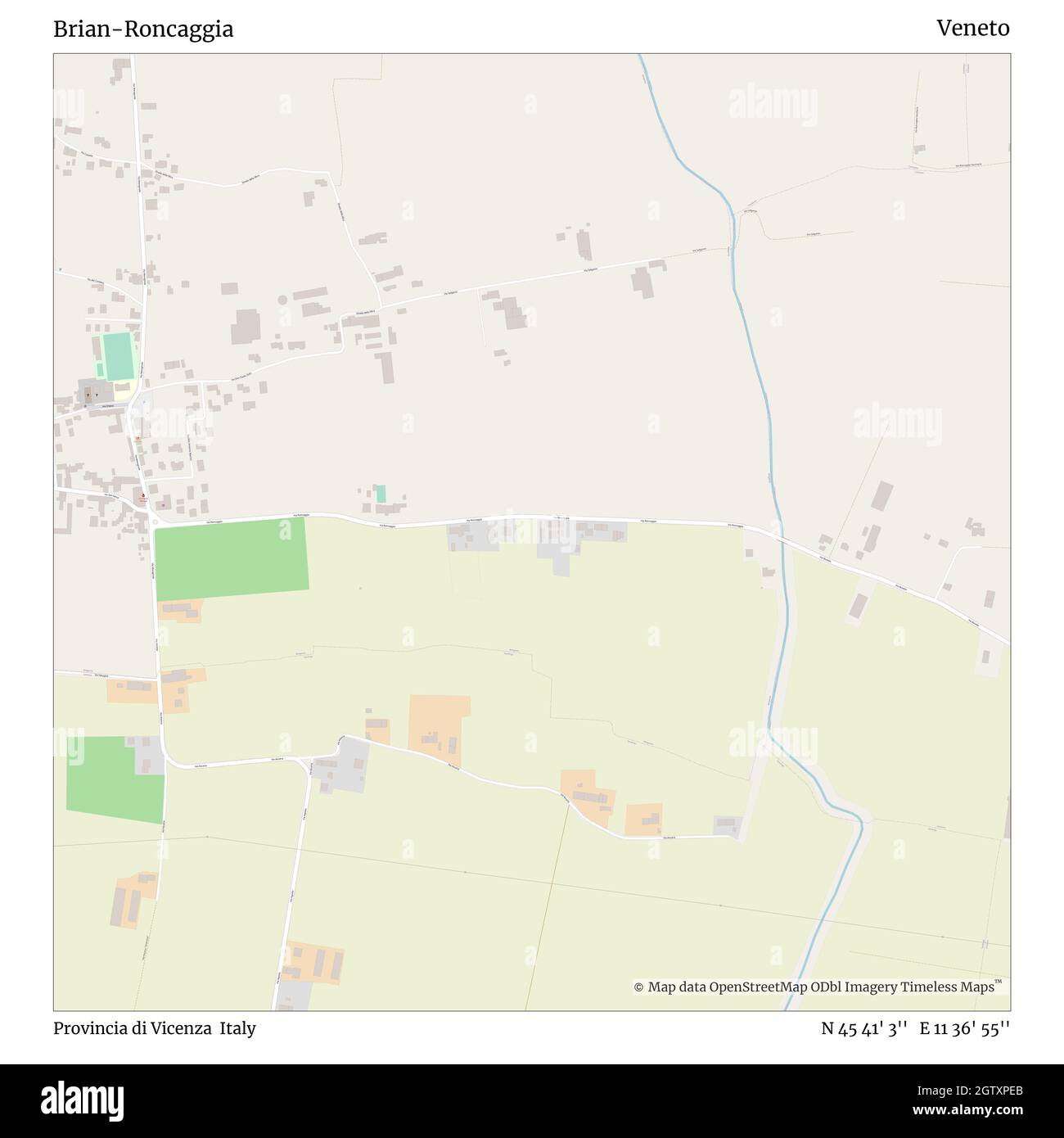 Brian-Roncaggia, Provincia di Vicenza, Italia, Veneto, N 45 41' 3'', e 11 36' 55'', mappa, Mappa senza tempo pubblicata nel 2021. Viaggiatori, esploratori e avventurieri come Florence Nightingale, David Livingstone, Ernest Shackleton, Lewis and Clark e Sherlock Holmes si sono affidati alle mappe per pianificare i viaggi verso gli angoli più remoti del mondo, Timeless Maps sta mappando la maggior parte delle località del mondo, mostrando il successo di grandi sogni Foto Stock