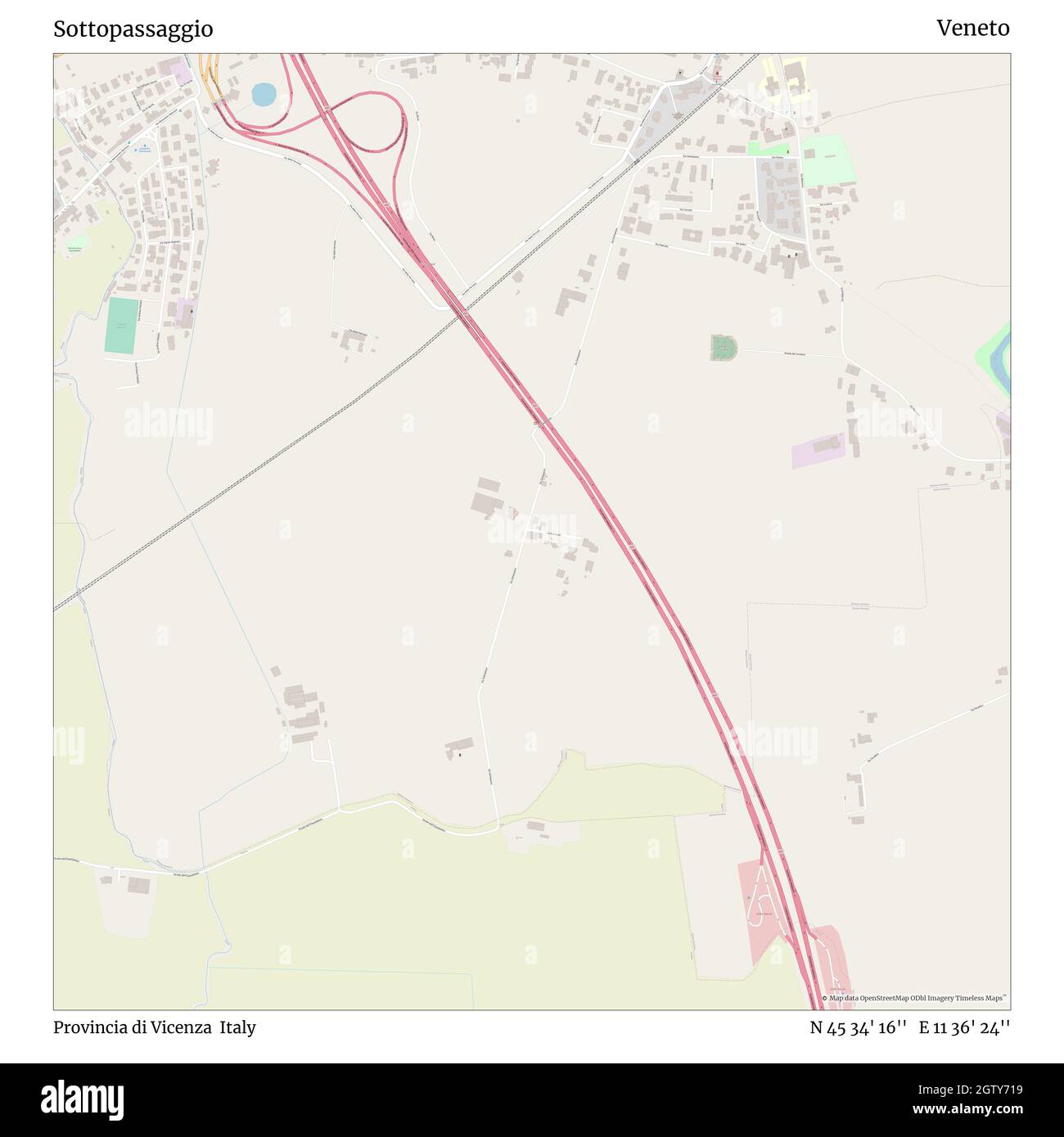 Sottopassaggio, Provincia di Vicenza, Italia, Veneto, N 45 34' 16''', e 11 36' 24''', mappa, Mappa senza tempo pubblicata nel 2021. Viaggiatori, esploratori e avventurieri come Florence Nightingale, David Livingstone, Ernest Shackleton, Lewis and Clark e Sherlock Holmes si sono affidati alle mappe per pianificare i viaggi verso gli angoli più remoti del mondo, Timeless Maps sta mappando la maggior parte delle località del mondo, mostrando il successo di grandi sogni Foto Stock