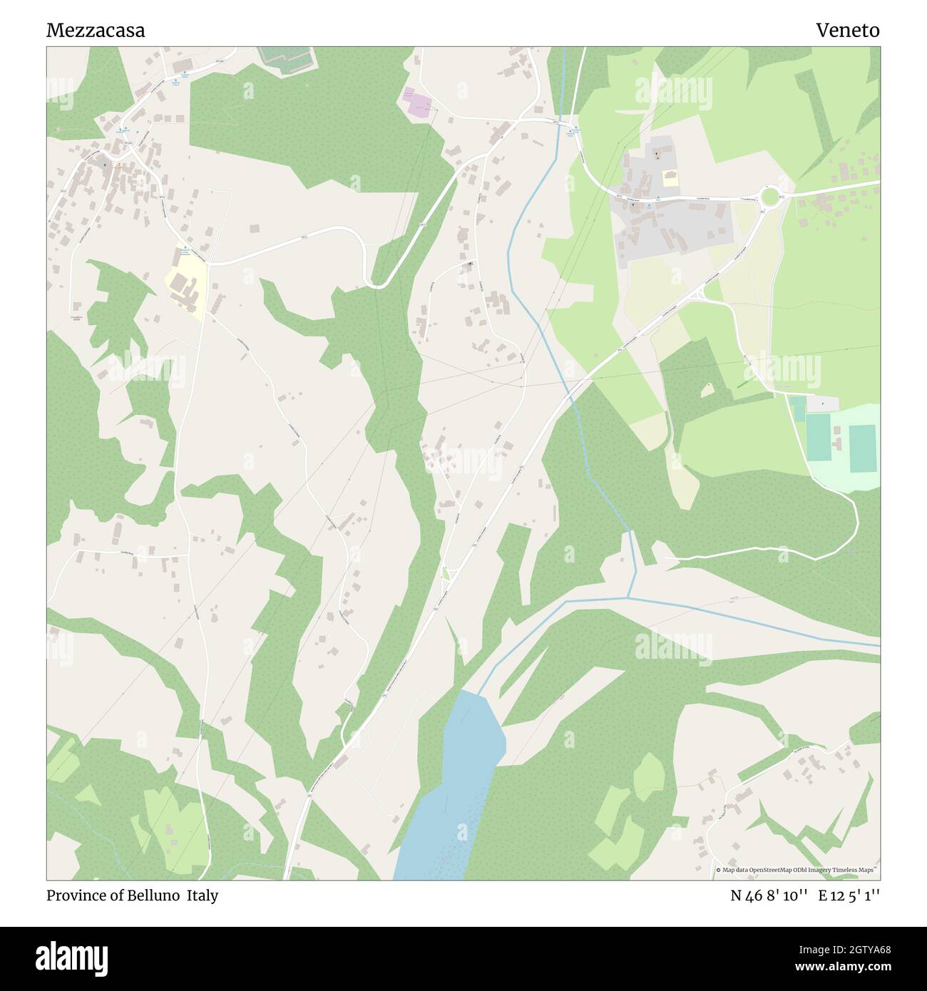 Mezzacasa, Provincia di Belluno, Italia, Veneto, N 46 8' 10'', e 12 5' 1'', mappa, Mappa senza tempo pubblicata nel 2021. Viaggiatori, esploratori e avventurieri come Florence Nightingale, David Livingstone, Ernest Shackleton, Lewis and Clark e Sherlock Holmes si sono affidati alle mappe per pianificare i viaggi verso gli angoli più remoti del mondo, Timeless Maps sta mappando la maggior parte delle località del mondo, mostrando il successo di grandi sogni Foto Stock