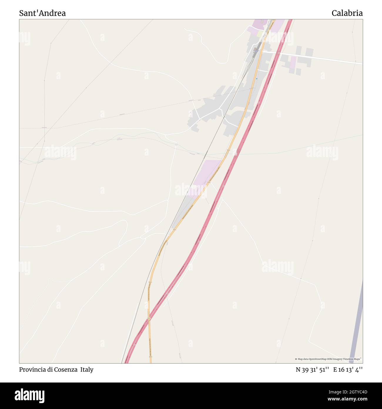 Sant'Andrea, Provincia di Cosenza, Italia, Calabria, N 39 31' 51''', e 16 13' 4''', mappa, Mappa senza tempo pubblicata nel 2021. Viaggiatori, esploratori e avventurieri come Florence Nightingale, David Livingstone, Ernest Shackleton, Lewis and Clark e Sherlock Holmes si sono affidati alle mappe per pianificare i viaggi verso gli angoli più remoti del mondo, Timeless Maps sta mappando la maggior parte delle località del mondo, mostrando il successo di grandi sogni Foto Stock