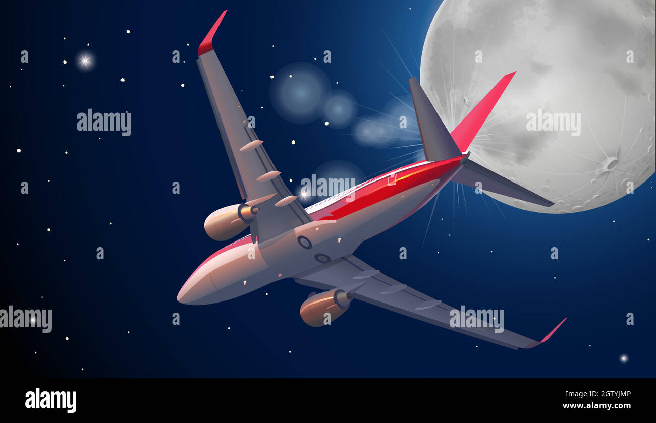Aereo jet che vola nel cielo scuro Illustrazione Vettoriale