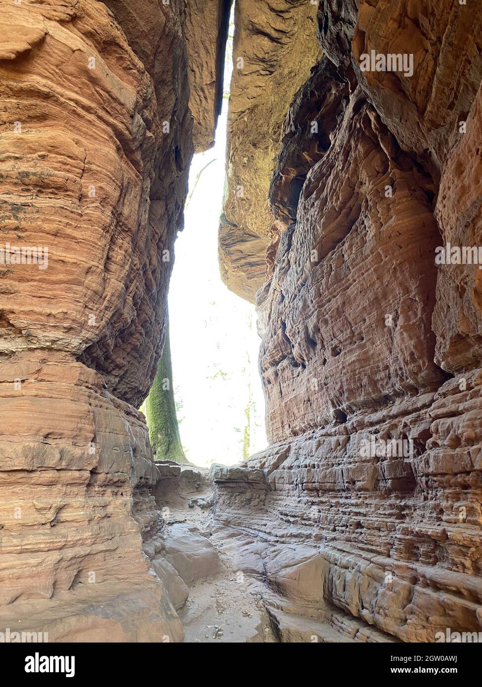 Colpo verticale di splendide formazioni rocciose ad Altschlossfelsen, Eppenbrunn, Germania Foto Stock