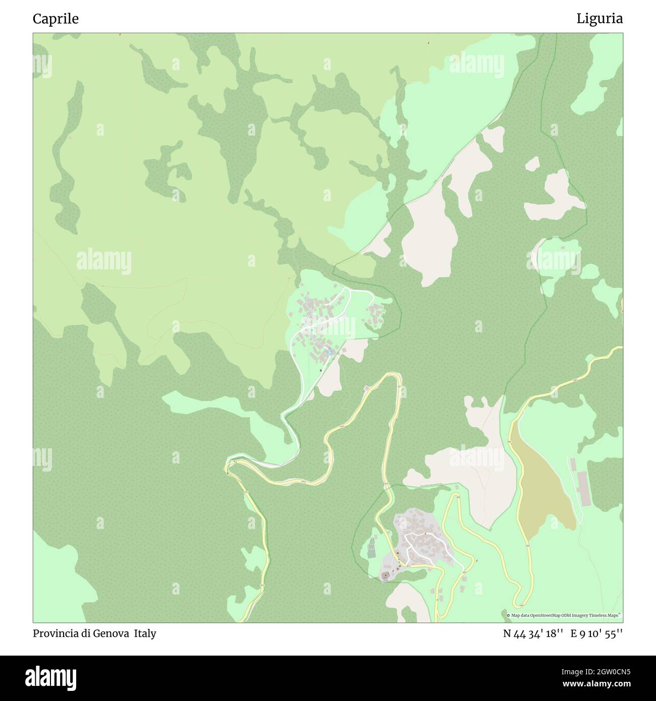 Caprile, Provincia di Genova, Italia, Liguria, N 44 34' 18'', e 9 10' 55'', mappa, Mappa senza tempo pubblicata nel 2021. Viaggiatori, esploratori e avventurieri come Florence Nightingale, David Livingstone, Ernest Shackleton, Lewis and Clark e Sherlock Holmes si sono affidati alle mappe per pianificare i viaggi verso gli angoli più remoti del mondo, Timeless Maps sta mappando la maggior parte delle località del mondo, mostrando il successo di grandi sogni Foto Stock