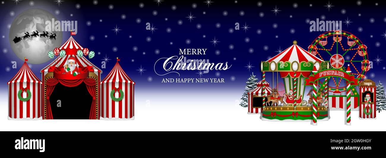 allegro banner natalizio con funfair e circo Illustrazione Vettoriale