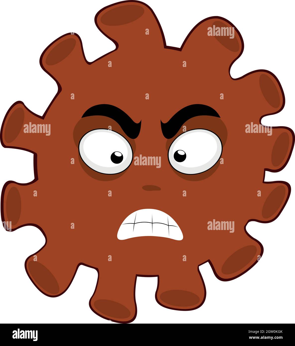 Illustrazione vettoriale dell'emoticon del coronavirus con espressione arrabbiata Illustrazione Vettoriale