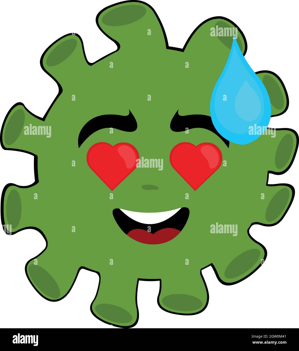 Emoticon vettoriale illustrazione di un cartone animato batteri, virus o microbo, con gli occhi in forma di cuore Illustrazione Vettoriale