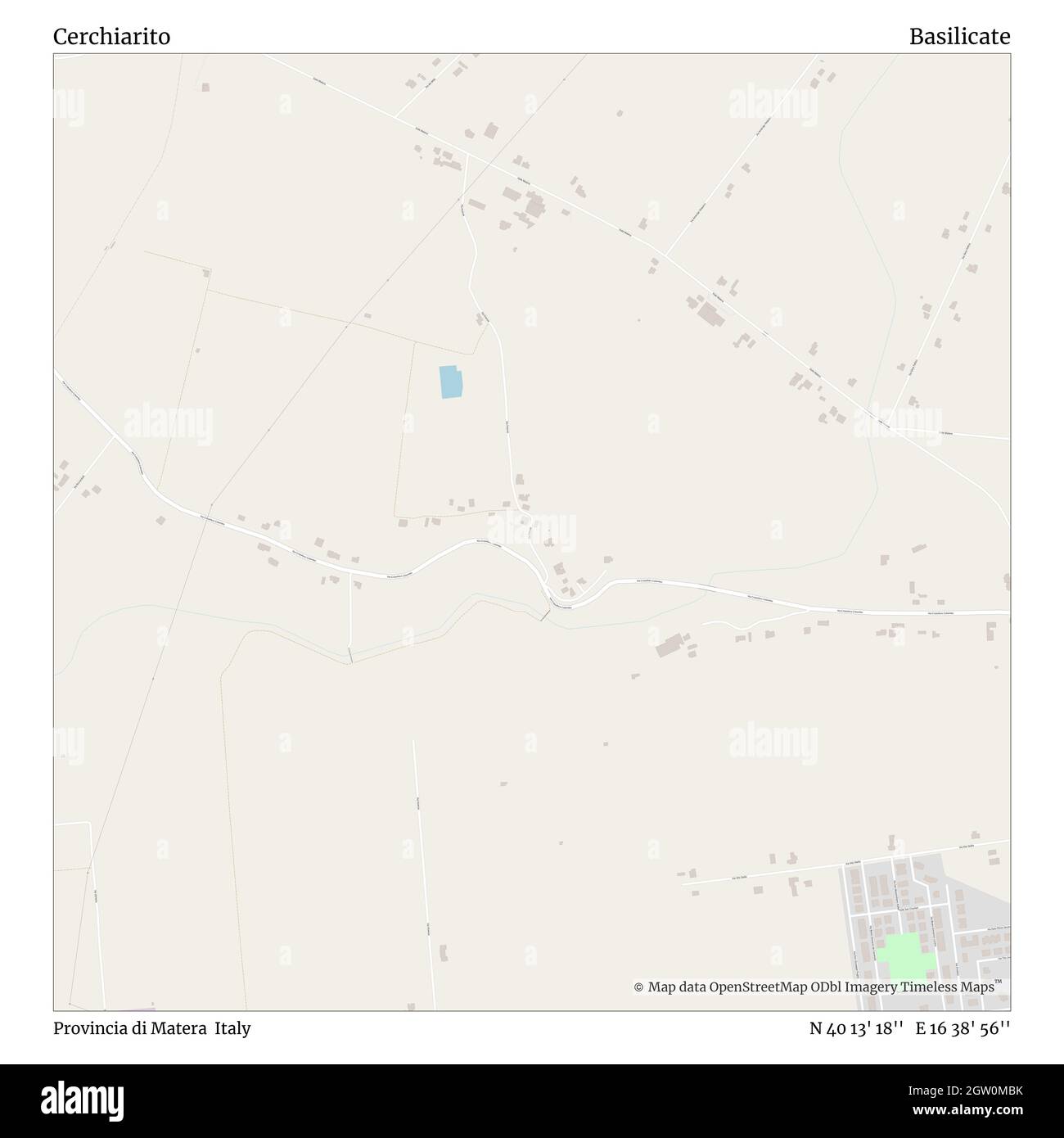 Cerchiarito, Provincia di Matera, Italia, Basilicato, N 40 13' 18'', e 16 38' 56''', mappa, mappa senza tempo pubblicata nel 2021. Viaggiatori, esploratori e avventurieri come Florence Nightingale, David Livingstone, Ernest Shackleton, Lewis and Clark e Sherlock Holmes si sono affidati alle mappe per pianificare i viaggi verso gli angoli più remoti del mondo, Timeless Maps sta mappando la maggior parte delle località del mondo, mostrando il successo di grandi sogni Foto Stock