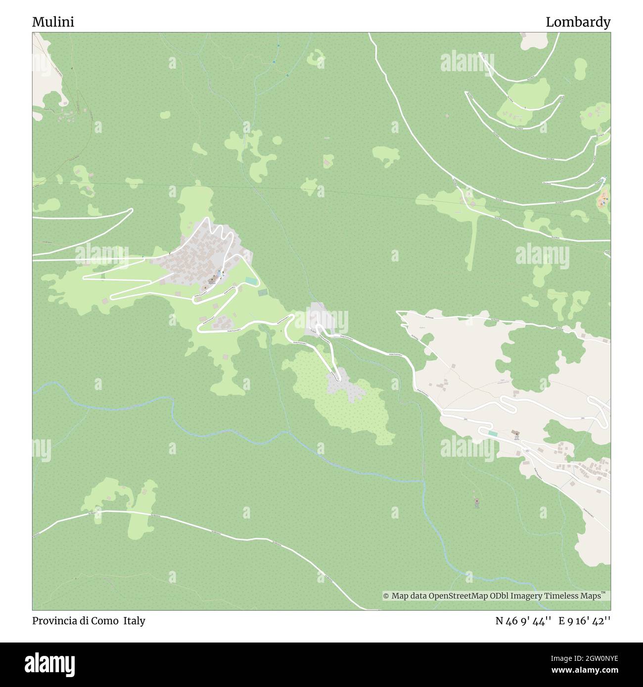 Mulini, Provincia di Como, Italia, Lombardia, N 46 9' 44''', e 9 16' 42''', mappa, Mappa senza tempo pubblicata nel 2021. Viaggiatori, esploratori e avventurieri come Florence Nightingale, David Livingstone, Ernest Shackleton, Lewis and Clark e Sherlock Holmes si sono affidati alle mappe per pianificare i viaggi verso gli angoli più remoti del mondo, Timeless Maps sta mappando la maggior parte delle località del mondo, mostrando il successo di grandi sogni Foto Stock