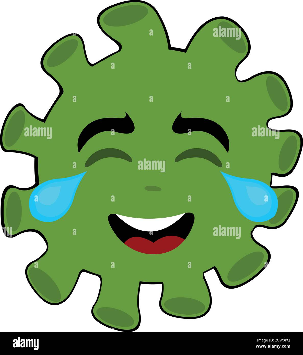 Illustrazione vettoriale di virus, microbe o batteri cartoon emoticon, con lacrime di gioia Illustrazione Vettoriale