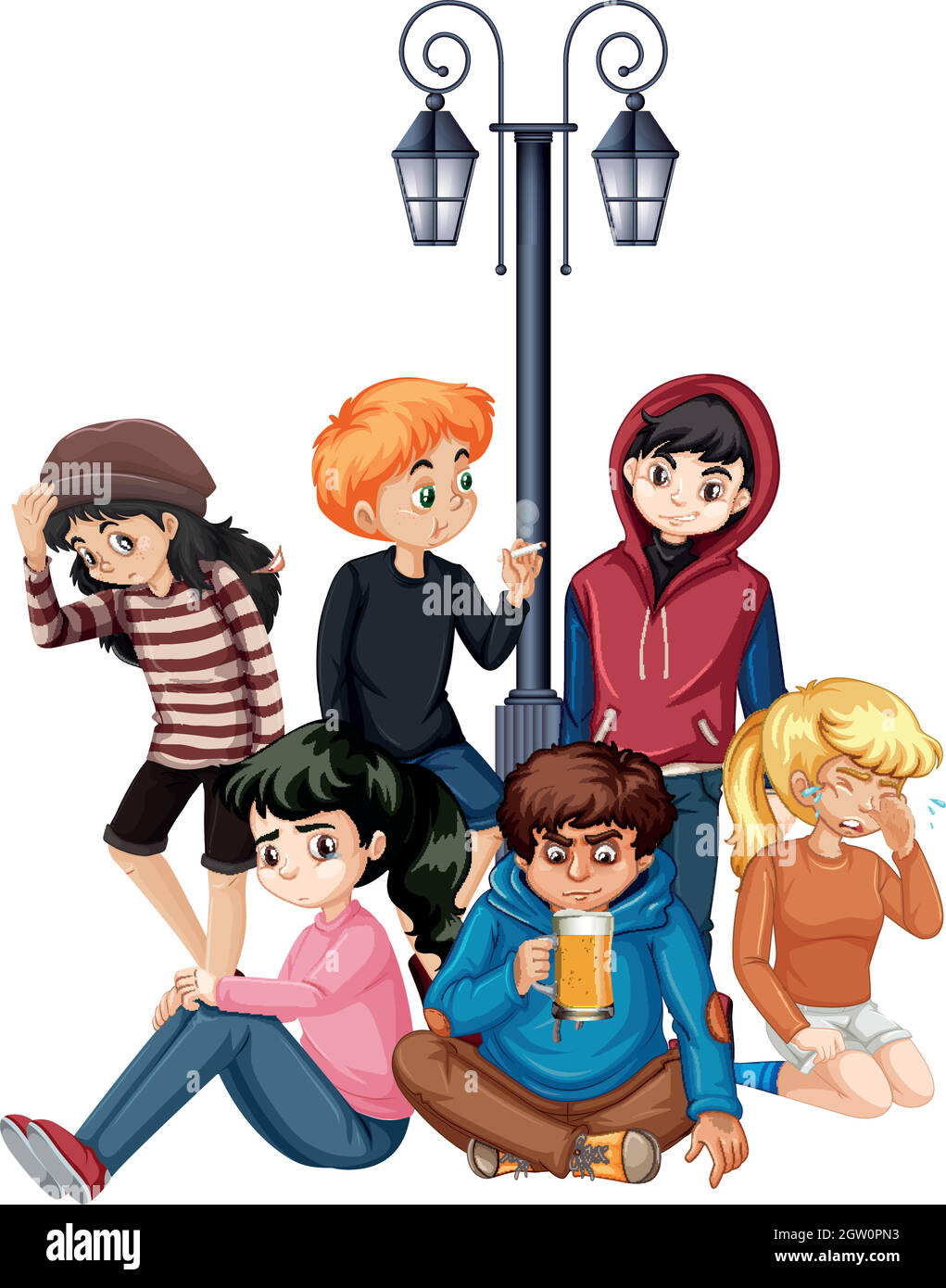 Gruppo di adolescenti problematici Illustrazione Vettoriale Gruppo di adolescenti problematici Illustrazione Vettoriale
