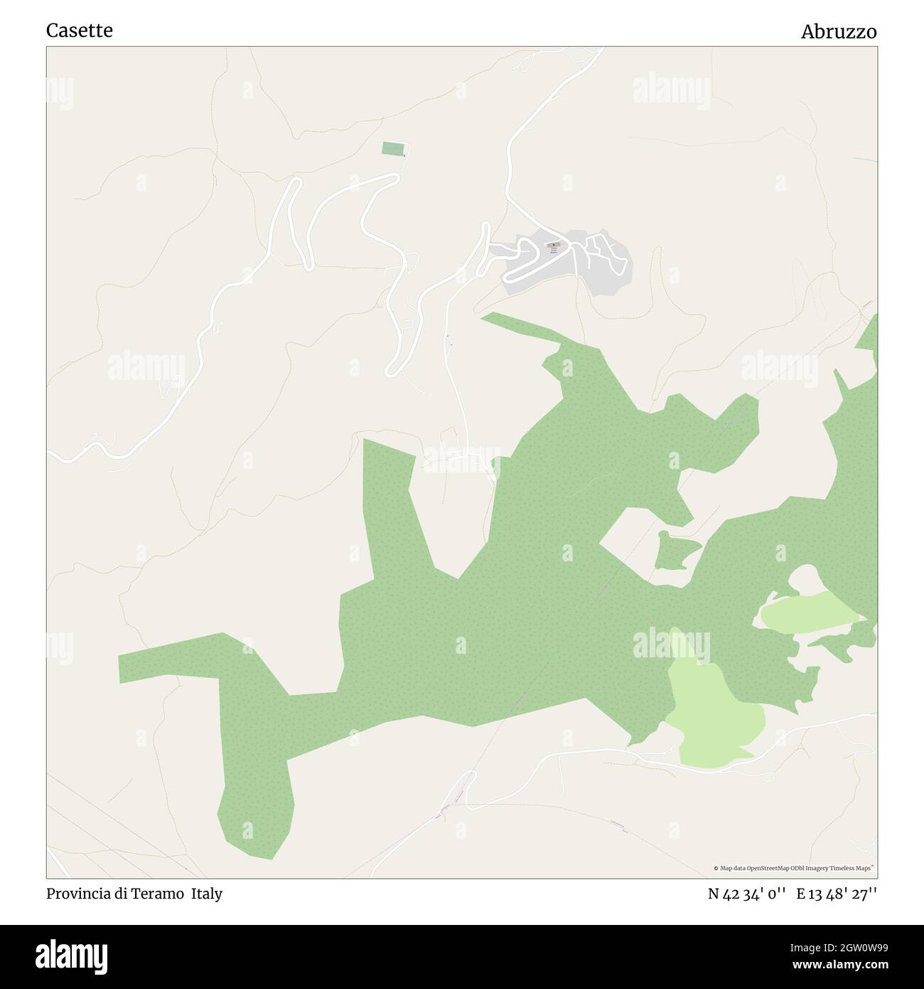 Casette, Provincia di Teramo, Italia, Abruzzo, N 42 34' 0''', e 13 48' 27''', mappa, Mappa senza tempo pubblicata nel 2021. Viaggiatori, esploratori e avventurieri come Florence Nightingale, David Livingstone, Ernest Shackleton, Lewis and Clark e Sherlock Holmes si sono affidati alle mappe per pianificare i viaggi verso gli angoli più remoti del mondo, Timeless Maps sta mappando la maggior parte delle località del mondo, mostrando il successo di grandi sogni Foto Stock