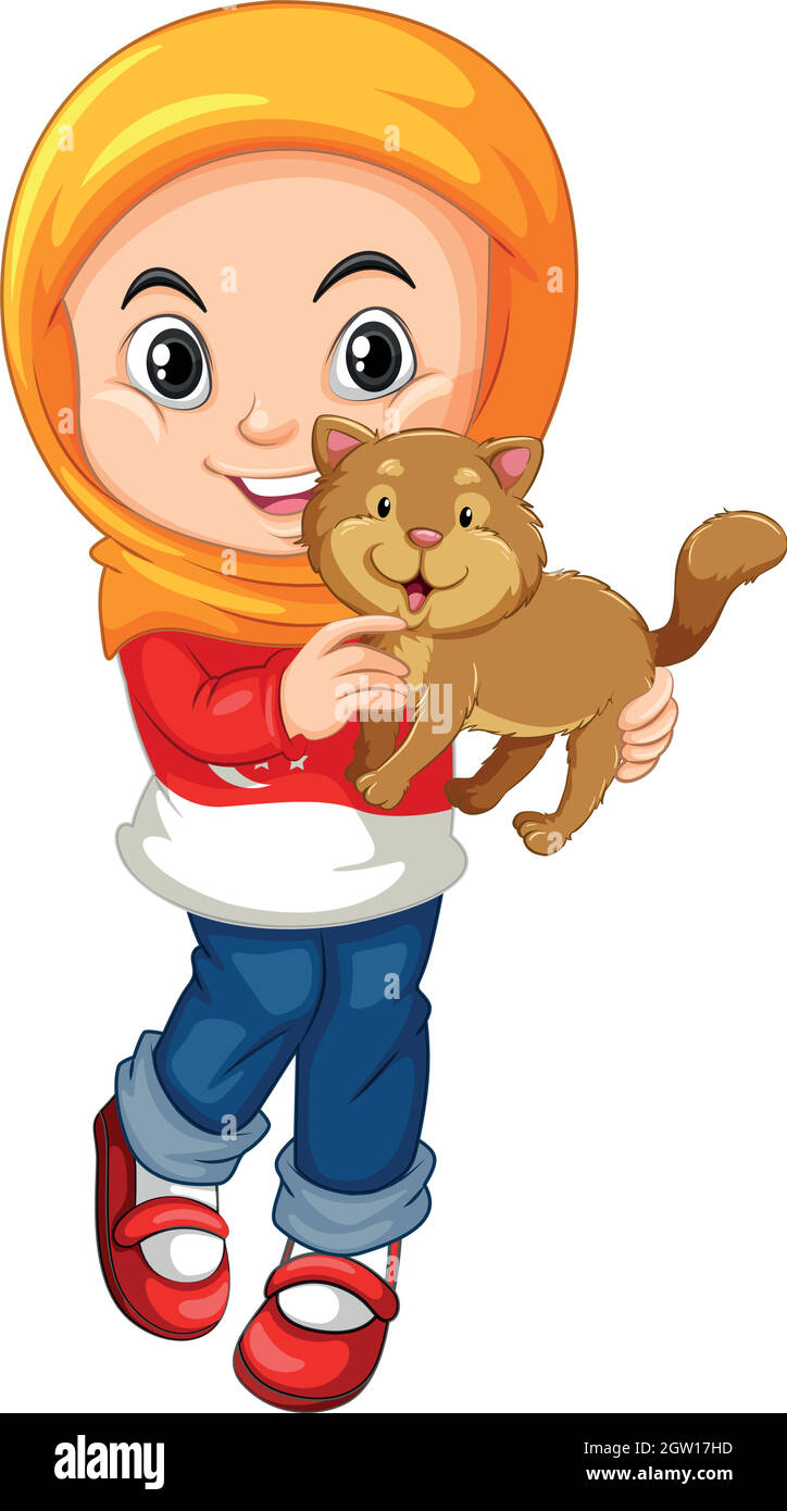 Bambina e un gatto animale domestico Illustrazione Vettoriale