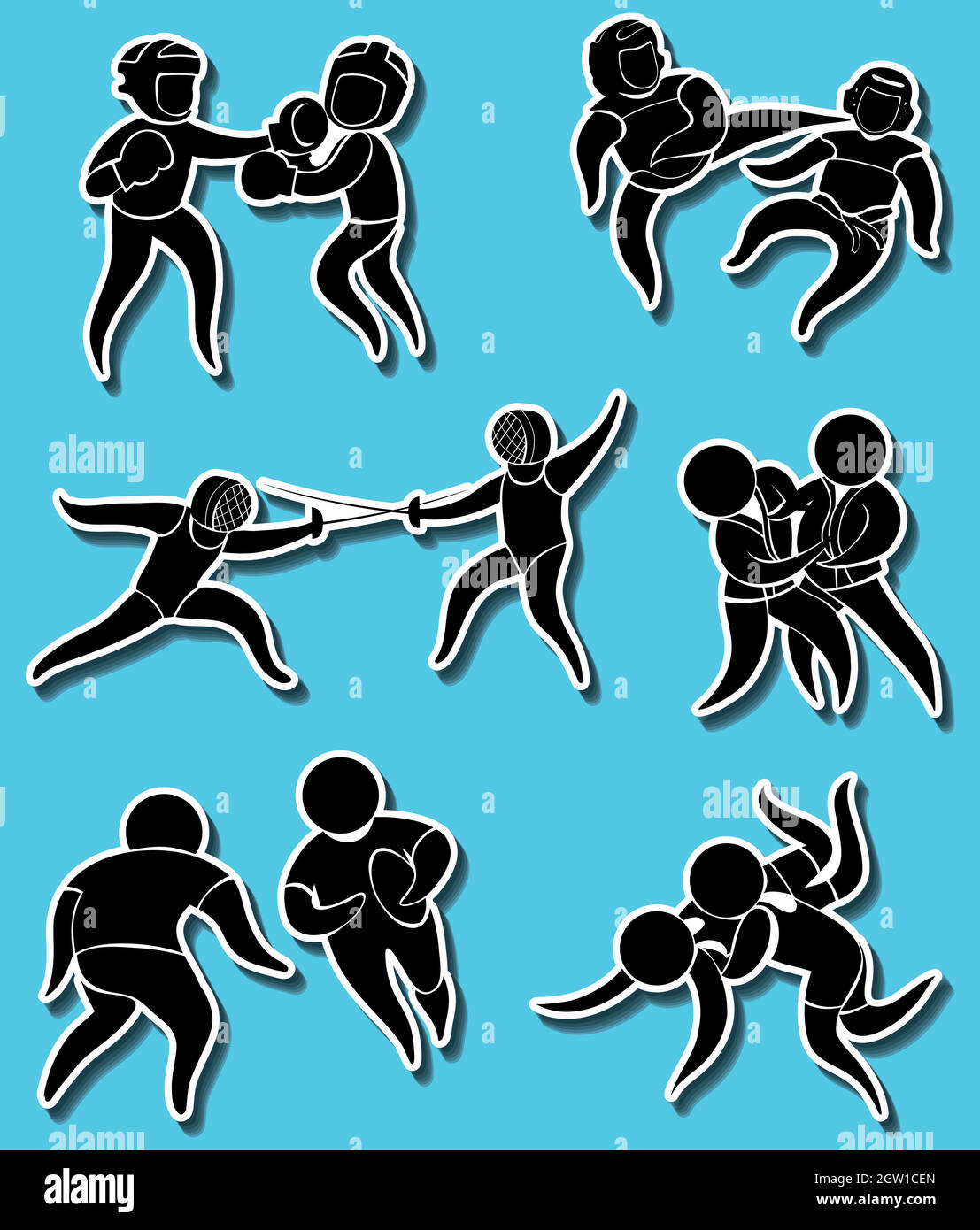 Disegni adesivi per arti marziali differenti Illustrazione Vettoriale