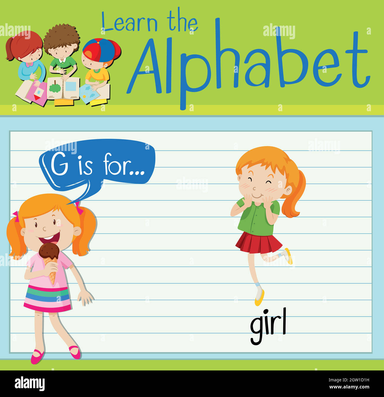 Flashcard alfabeto G è per la ragazza Illustrazione Vettoriale