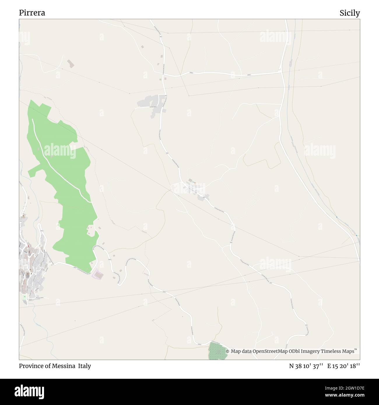 Pirrera, Provincia di Messina, Italia, Sicilia, N 38 10' 37'', e 15 20' 18'', mappa, Mappa senza tempo pubblicata nel 2021. Viaggiatori, esploratori e avventurieri come Florence Nightingale, David Livingstone, Ernest Shackleton, Lewis and Clark e Sherlock Holmes si sono affidati alle mappe per pianificare i viaggi verso gli angoli più remoti del mondo, Timeless Maps sta mappando la maggior parte delle località del mondo, mostrando il successo di grandi sogni Foto Stock