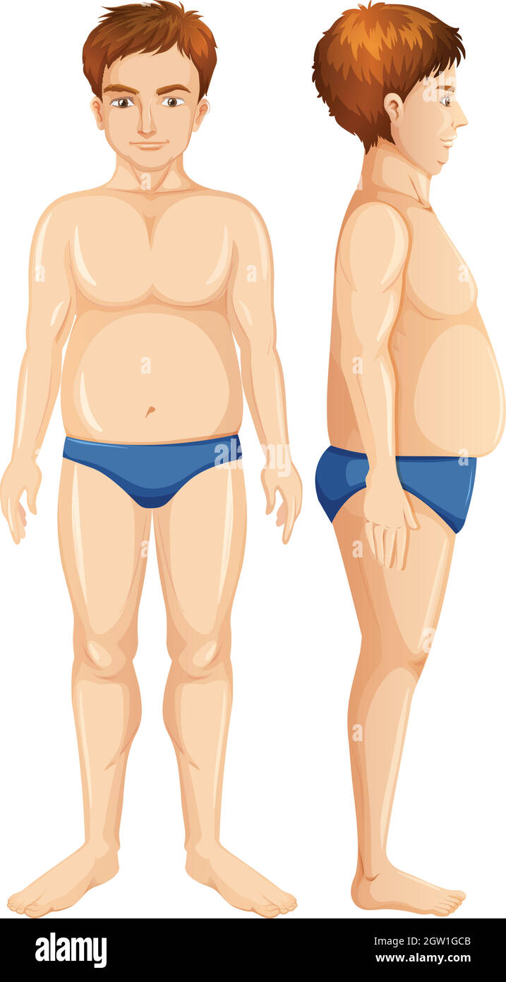 Un corpo di uomo grasso su sfondo bianco Illustrazione Vettoriale