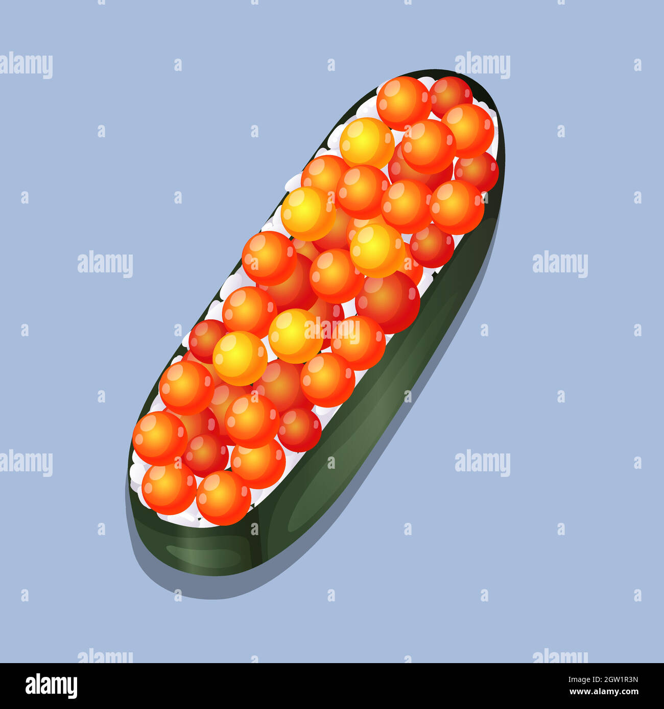 Uova di salmone in sushi roll Illustrazione Vettoriale