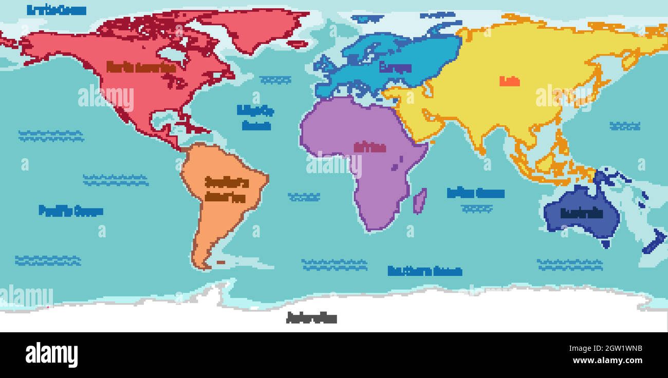 Mappa del mondo con i nomi dei continenti e degli oceani Immagine e  Vettoriale - Alamy
