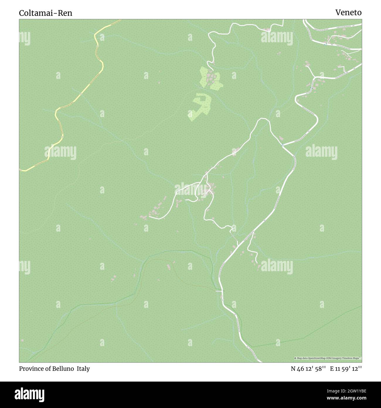 Coltamai-Ren, Provincia di Belluno, Italia, Veneto, N 46 12' 58'', e 11 59' 12'', mappa, Mappa senza tempo pubblicata nel 2021. Viaggiatori, esploratori e avventurieri come Florence Nightingale, David Livingstone, Ernest Shackleton, Lewis and Clark e Sherlock Holmes si sono affidati alle mappe per pianificare i viaggi verso gli angoli più remoti del mondo, Timeless Maps sta mappando la maggior parte delle località del mondo, mostrando il successo di grandi sogni Foto Stock