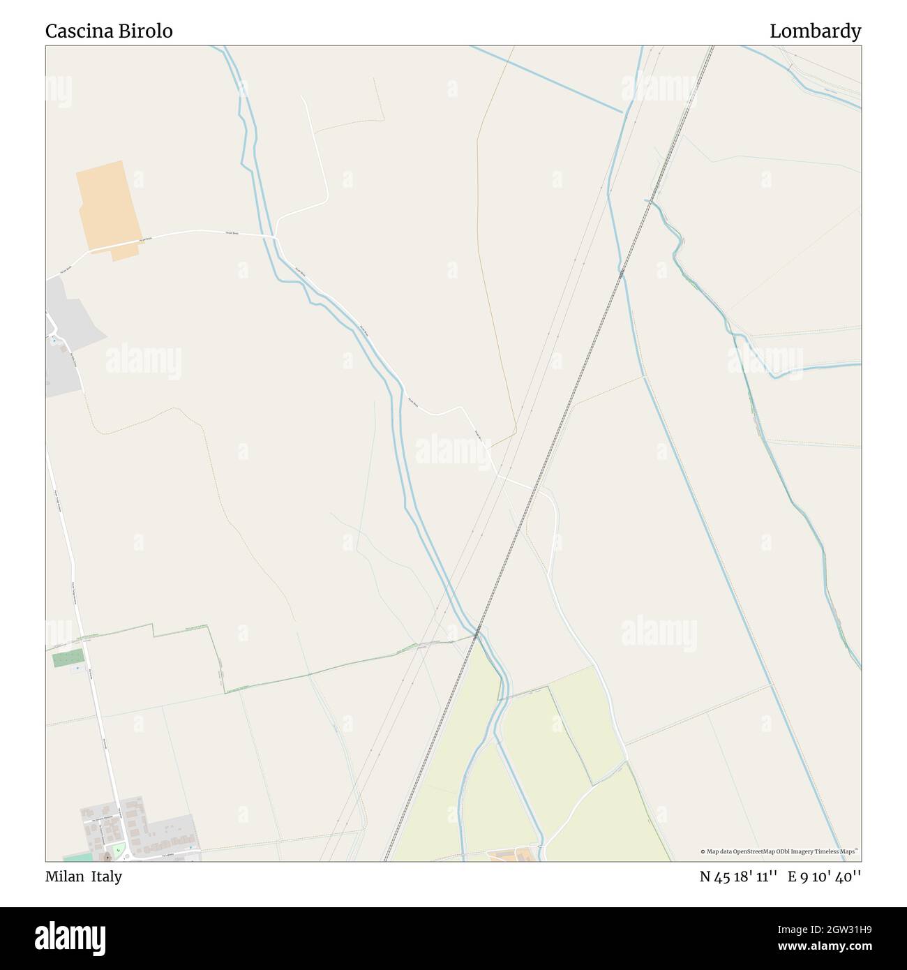 Cascina Birolo, Milano, Italia, Lombardia, N 45 18' 11'', e 9 10' 40'', mappa, Mappa senza tempo pubblicata nel 2021. Viaggiatori, esploratori e avventurieri come Florence Nightingale, David Livingstone, Ernest Shackleton, Lewis and Clark e Sherlock Holmes si sono affidati alle mappe per pianificare i viaggi verso gli angoli più remoti del mondo, Timeless Maps sta mappando la maggior parte delle località del mondo, mostrando il successo di grandi sogni Foto Stock