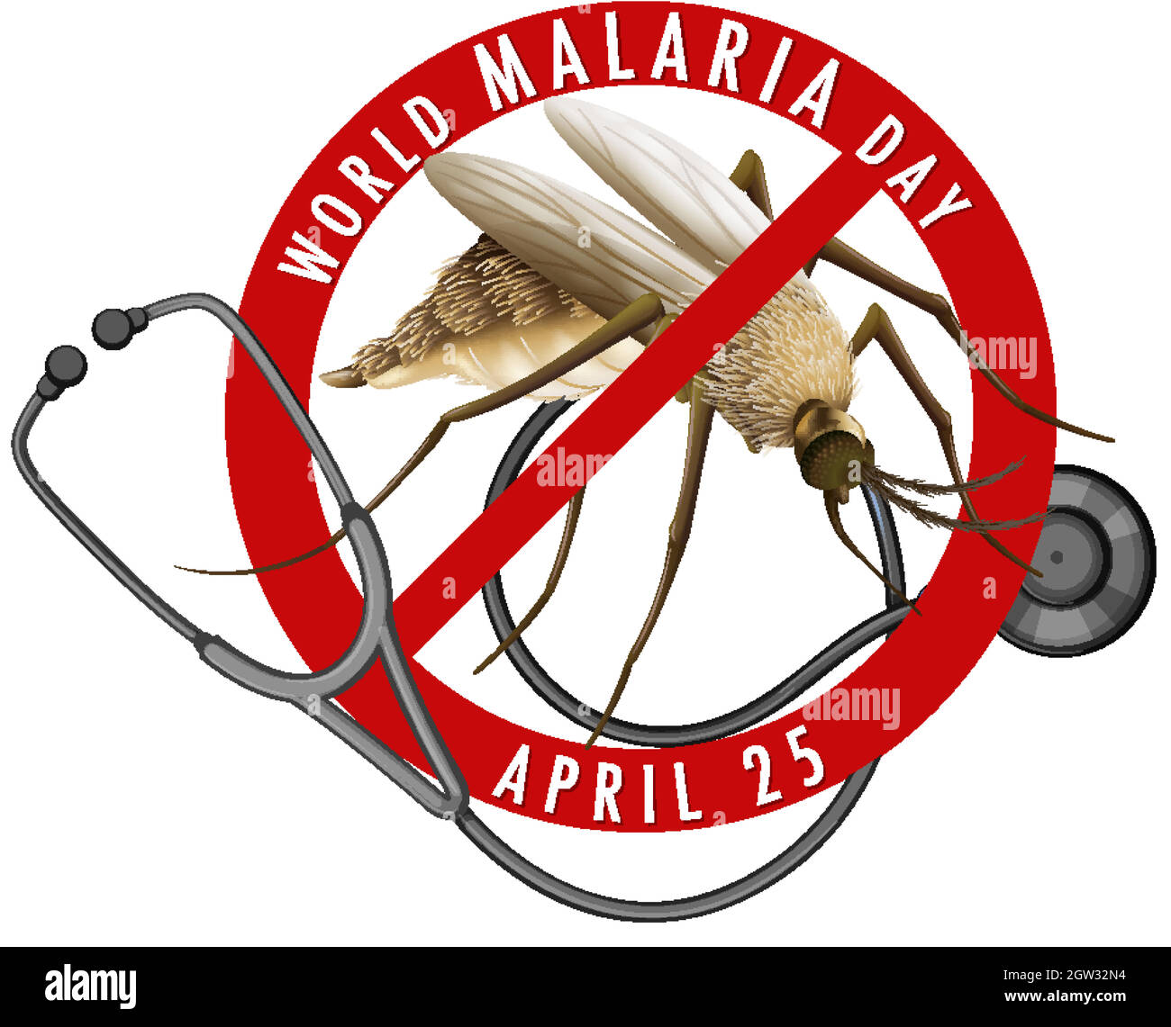 Logo o banner della Giornata Mondiale della malaria con segno di zanzara Illustrazione Vettoriale