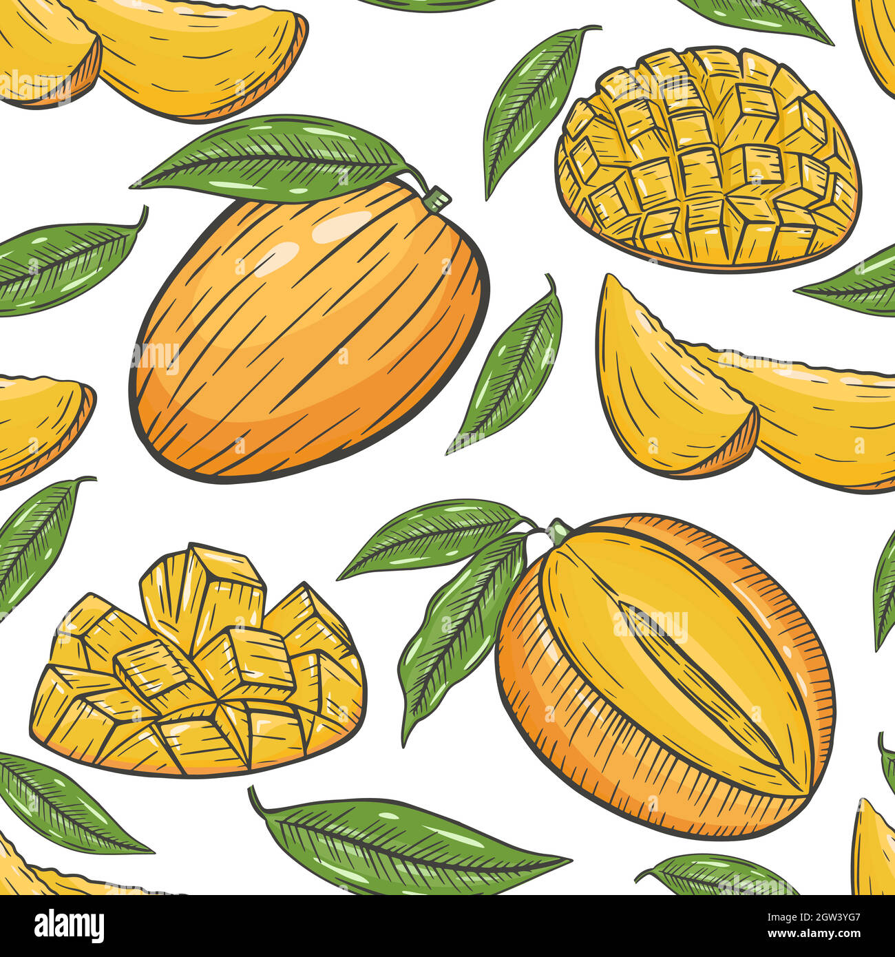 Pattern senza giunture con mango, vettore. Illustrazione Vettoriale