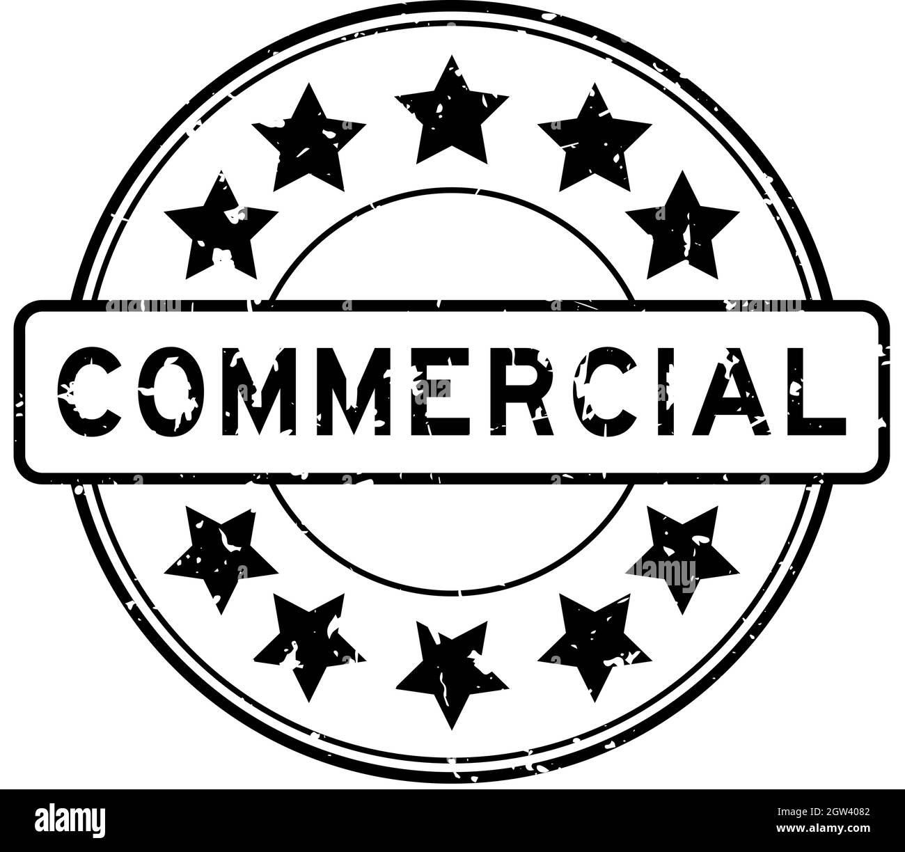 Grunge parola commerciale nera con icona a stella sigillo in gomma timbro su sfondo bianco Illustrazione Vettoriale