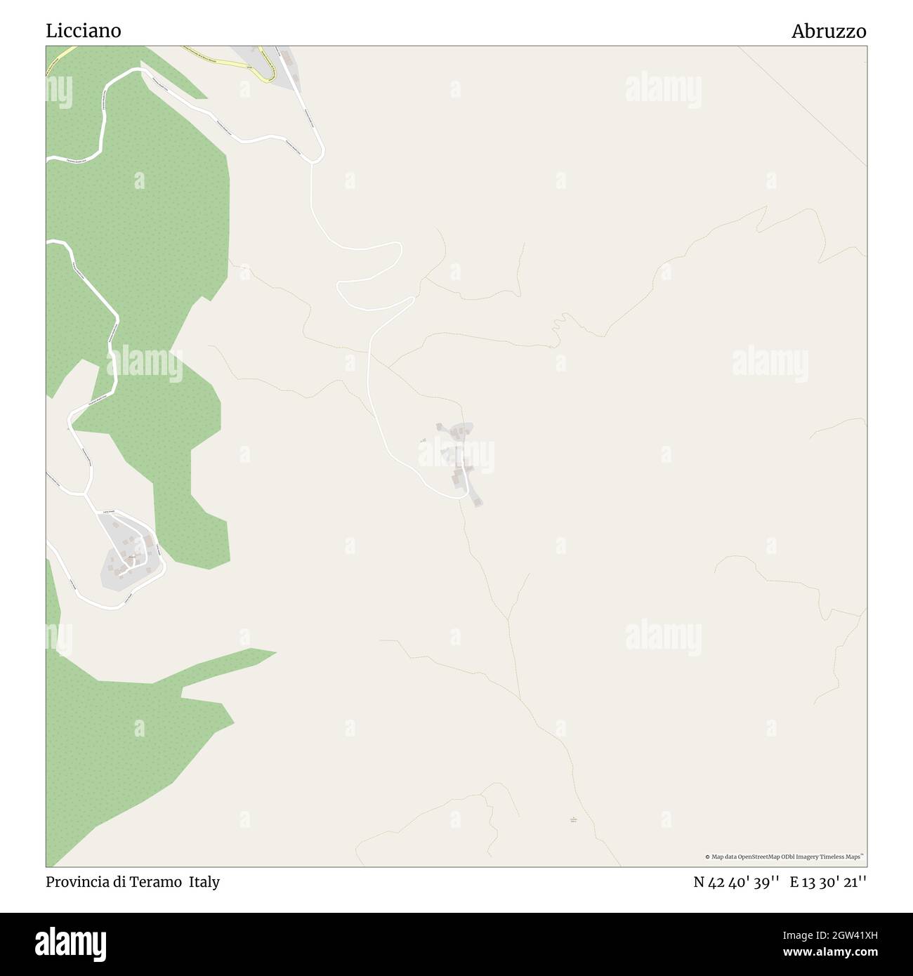 Licciano, Provincia di Teramo, Italia, Abruzzo, N 42 40' 39'', e 13 30' 21'', mappa, Mappa senza tempo pubblicata nel 2021. Viaggiatori, esploratori e avventurieri come Florence Nightingale, David Livingstone, Ernest Shackleton, Lewis and Clark e Sherlock Holmes si sono affidati alle mappe per pianificare i viaggi verso gli angoli più remoti del mondo, Timeless Maps sta mappando la maggior parte delle località del mondo, mostrando il successo di grandi sogni Foto Stock