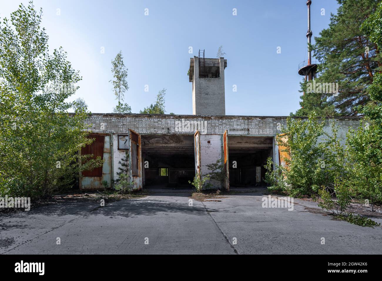 Stazione dei vigili del fuoco - Pripyat, zona di esclusione di Chernobyl, Ucraina Foto Stock