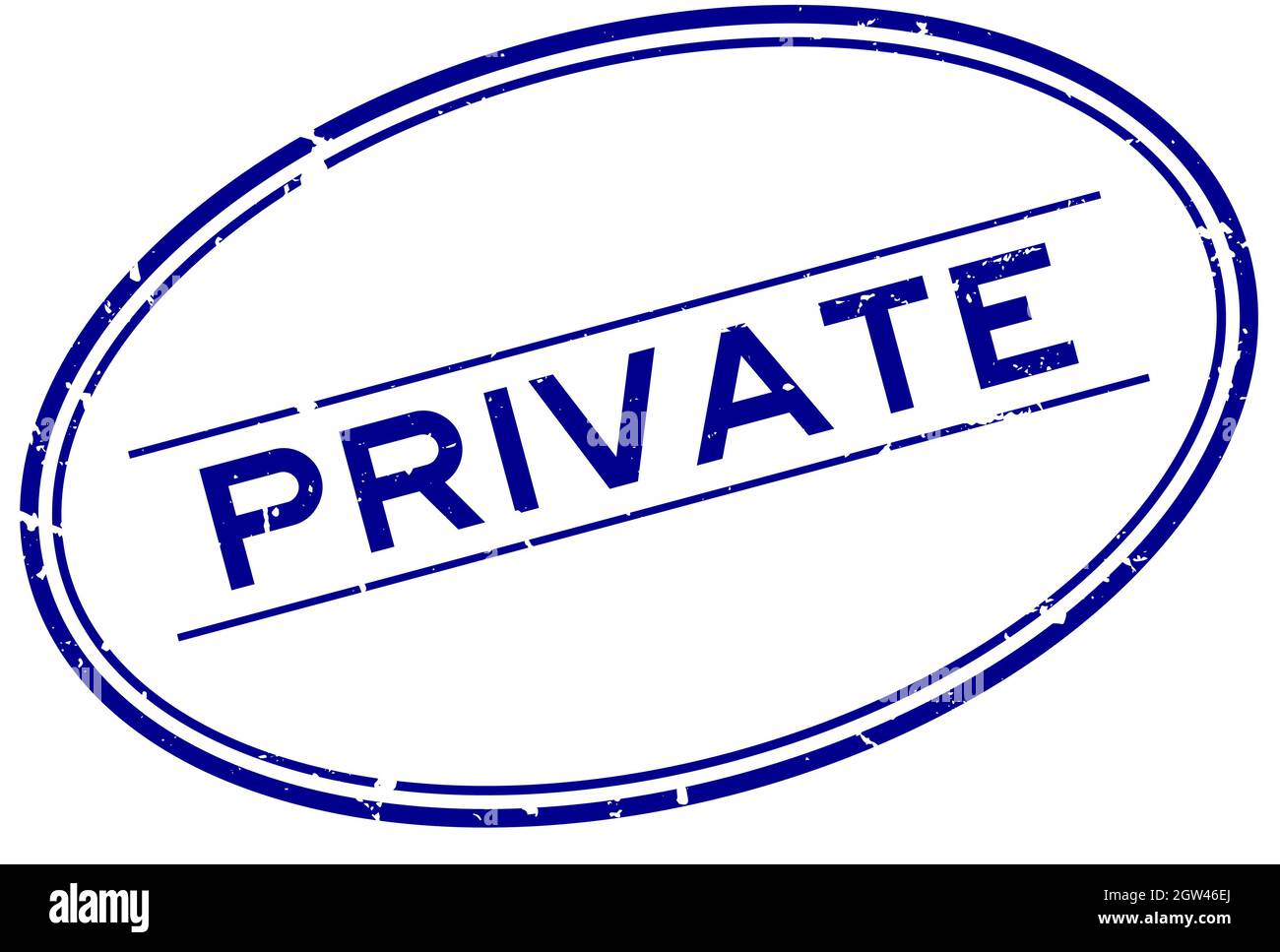 Grunge blu privato parola ovale guarnizione di gomma timbro su sfondo bianco Illustrazione Vettoriale