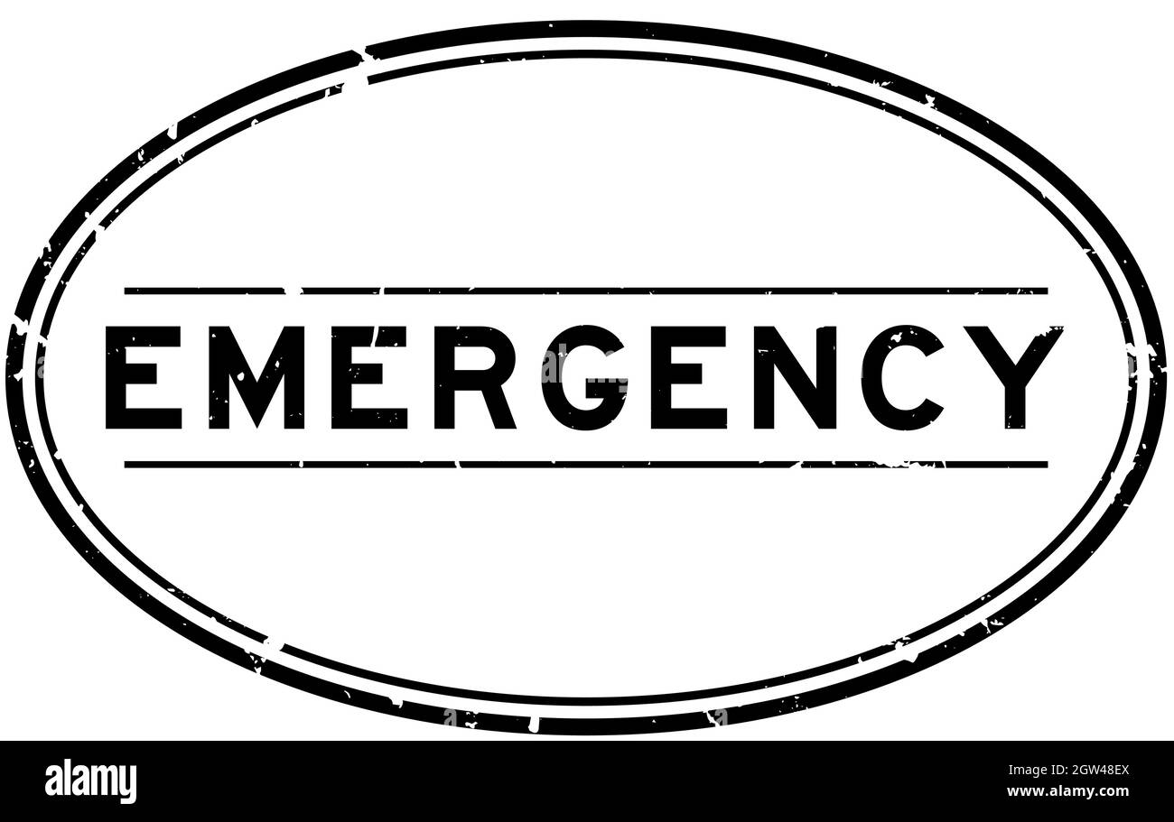 Grunge nero parola di emergenza ovale guarnizione di gomma timbro su sfondo bianco Illustrazione Vettoriale