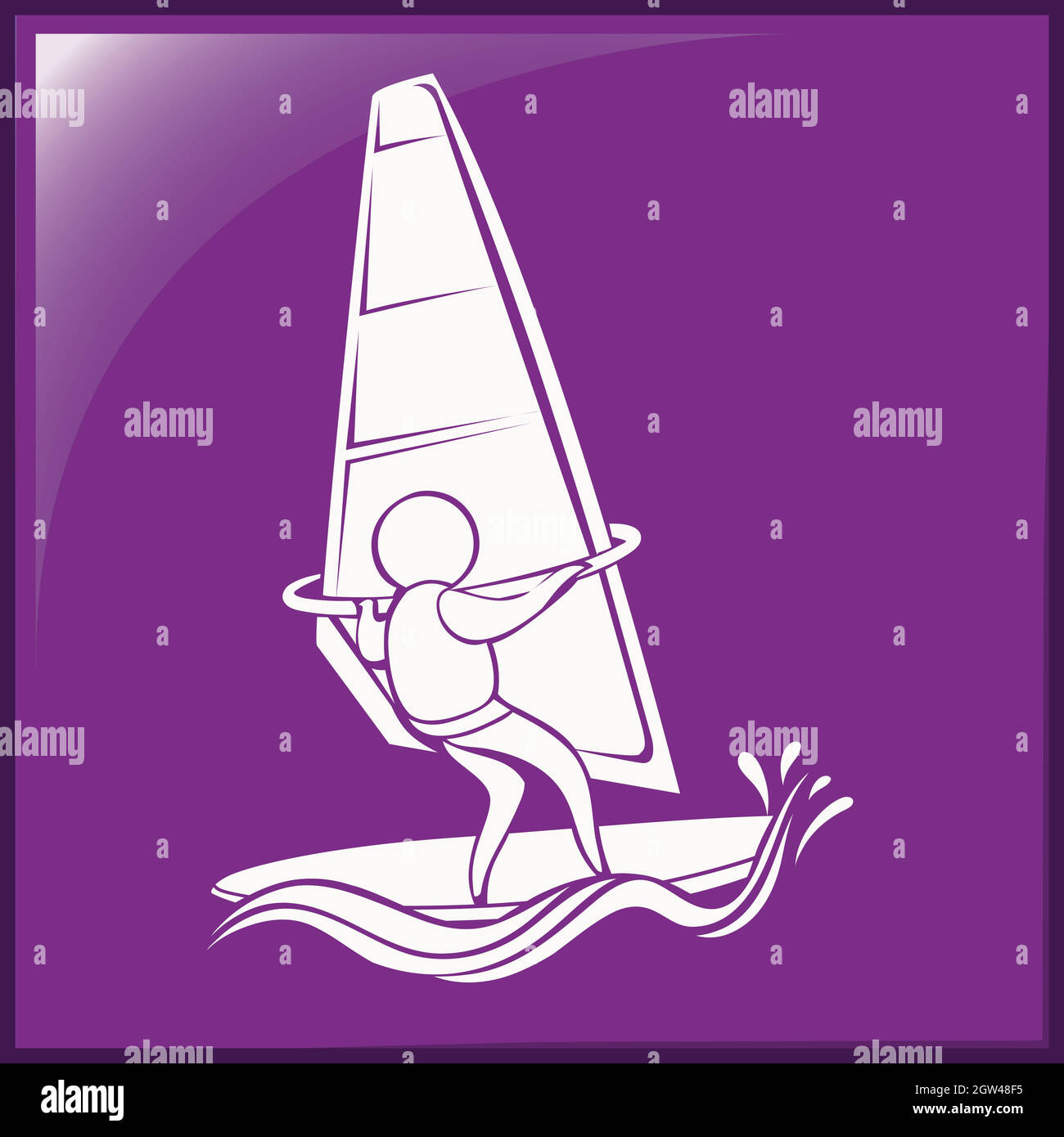 Icona sport per windsurf su sfondo viola Illustrazione Vettoriale