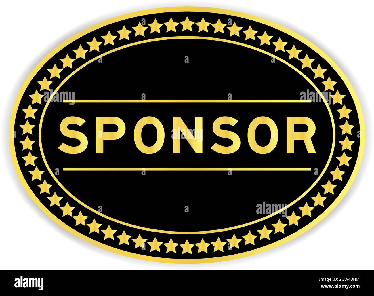 Etichetta ovale di colore oro e nero con sponsor di parola su sfondo bianco Illustrazione Vettoriale