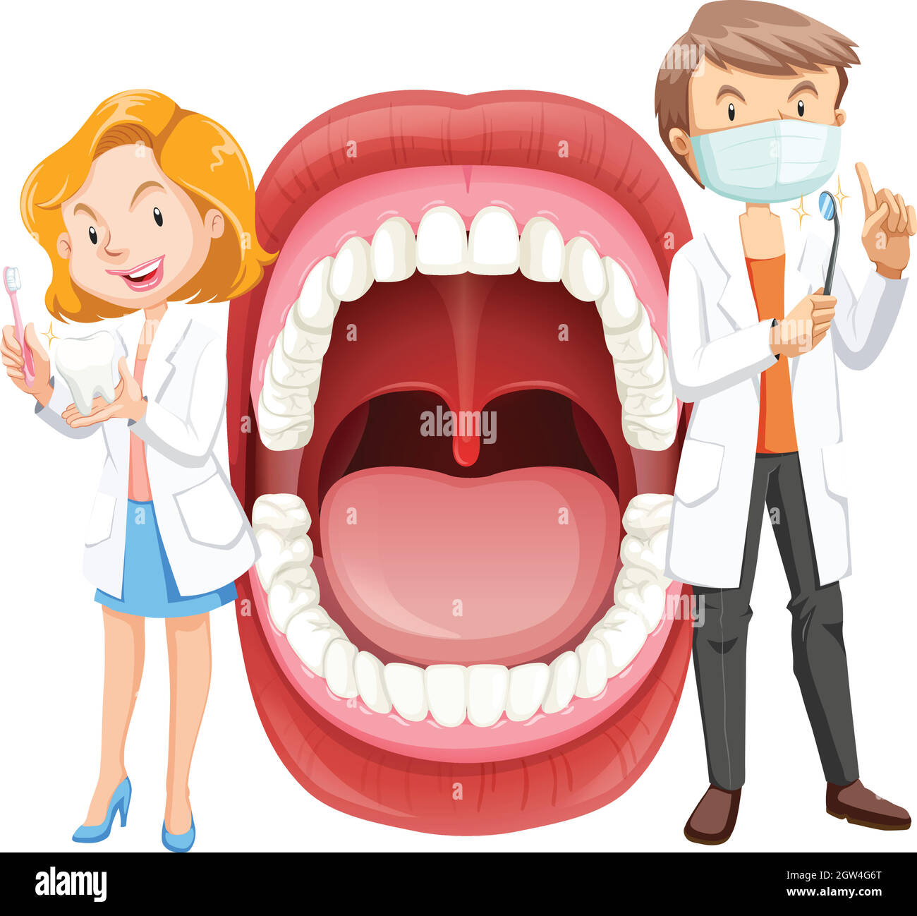 Anatomia della bocca umana con dentista Illustrazione Vettoriale