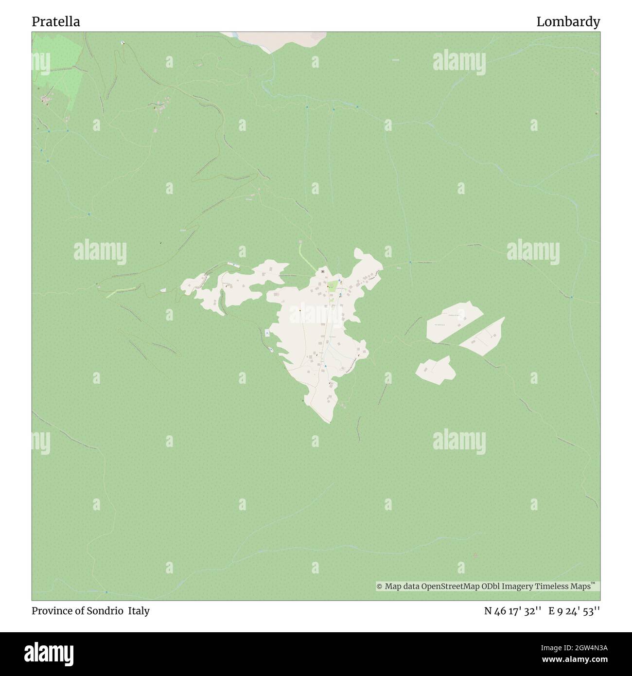 Pratella, Provincia di Sondrio, Italia, Lombardia, N 46 17' 32'', e 9 24' 53''', mappa, Mappa senza tempo pubblicata nel 2021. Viaggiatori, esploratori e avventurieri come Florence Nightingale, David Livingstone, Ernest Shackleton, Lewis and Clark e Sherlock Holmes si sono affidati alle mappe per pianificare i viaggi verso gli angoli più remoti del mondo, Timeless Maps sta mappando la maggior parte delle località del mondo, mostrando il successo di grandi sogni Foto Stock