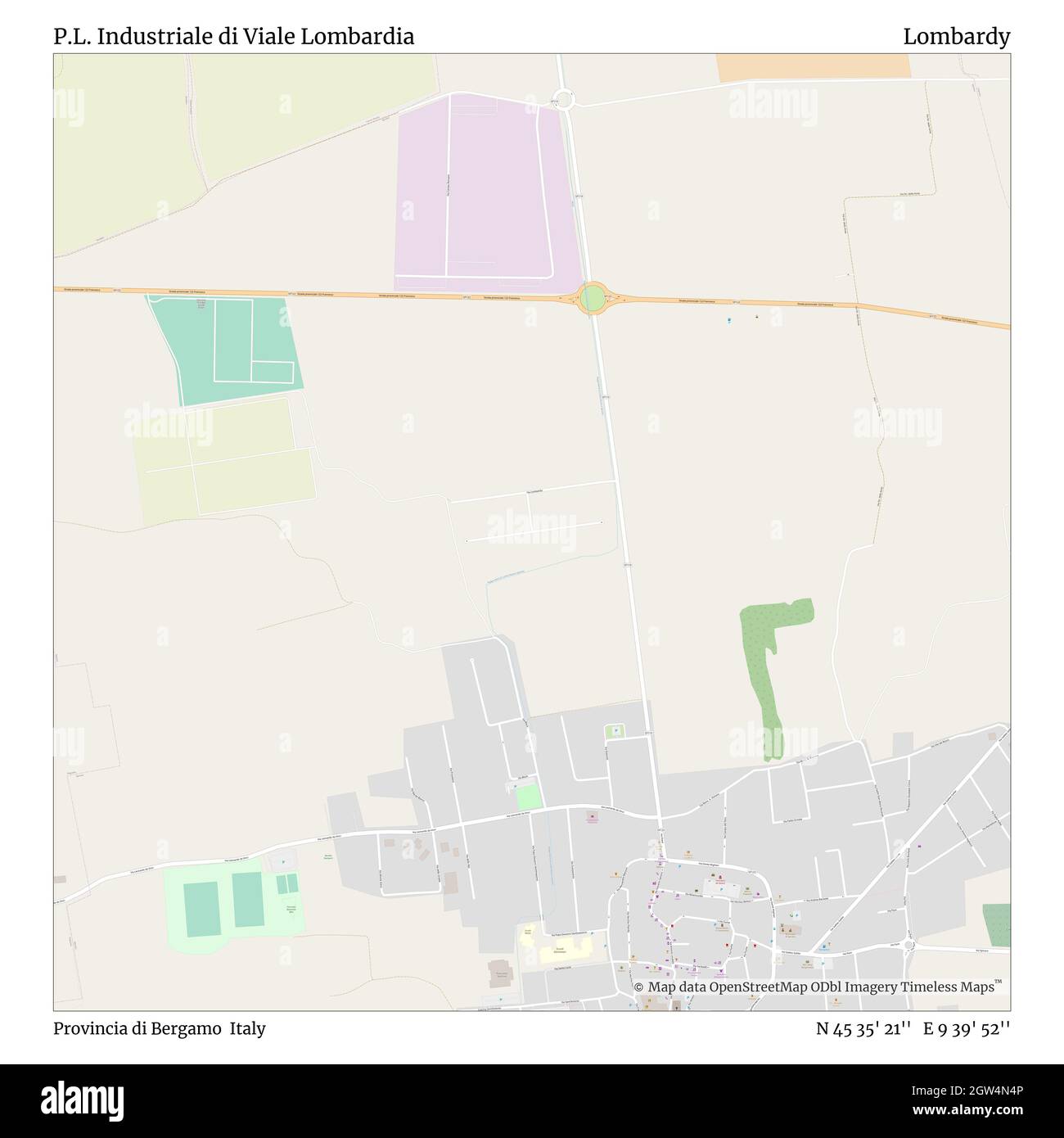 P.L. Industriale di Viale Lombardia, Provincia di Bergamo, Italia, Lombardia, N 45 35' 21'', e 9 39' 52'', mappa, Mappa senza tempo pubblicata nel 2021. Viaggiatori, esploratori e avventurieri come Florence Nightingale, David Livingstone, Ernest Shackleton, Lewis and Clark e Sherlock Holmes si sono affidati alle mappe per pianificare i viaggi verso gli angoli più remoti del mondo, Timeless Maps sta mappando la maggior parte delle località del mondo, mostrando il successo di grandi sogni Foto Stock